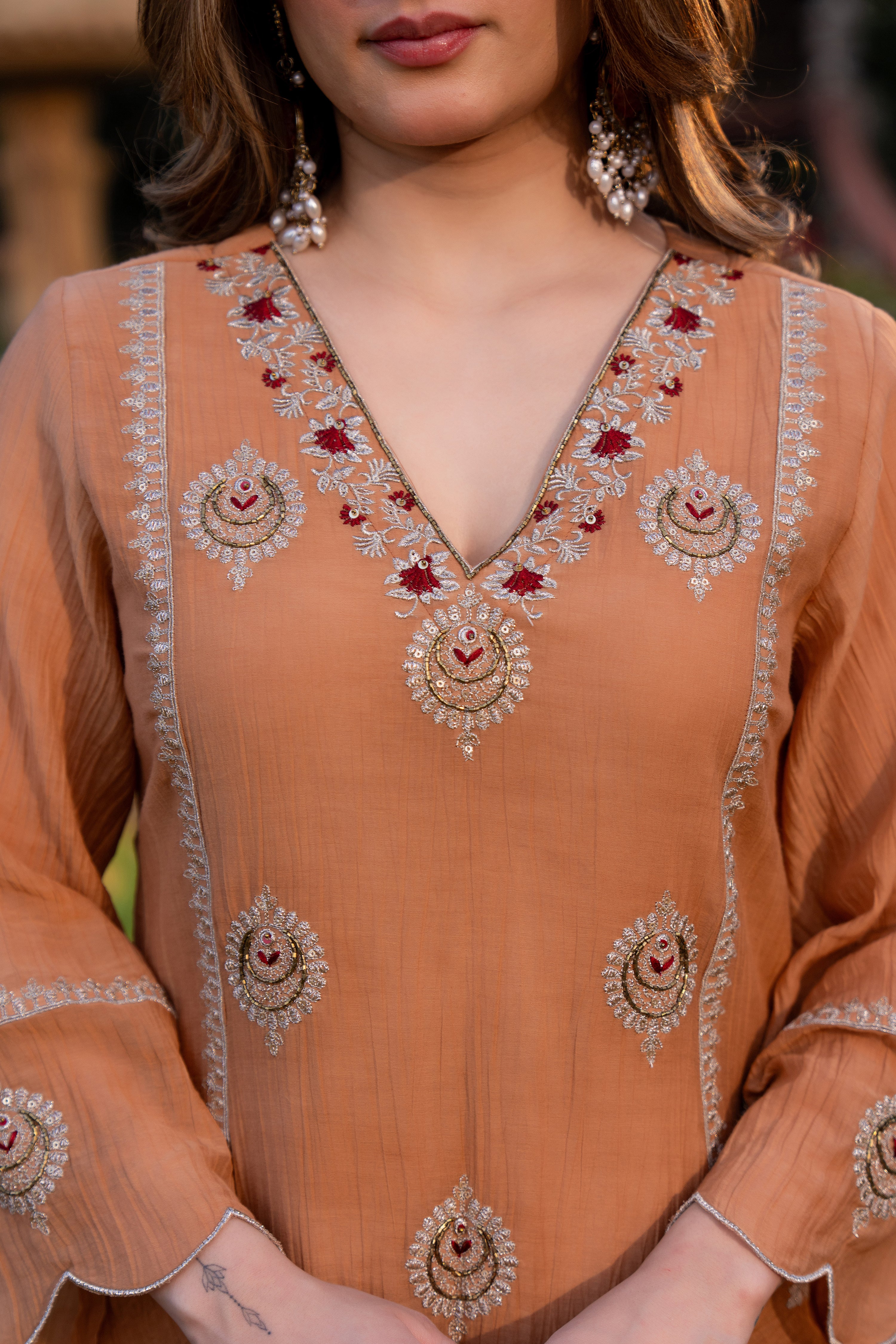 Soft Peach Chanderi Suit Set