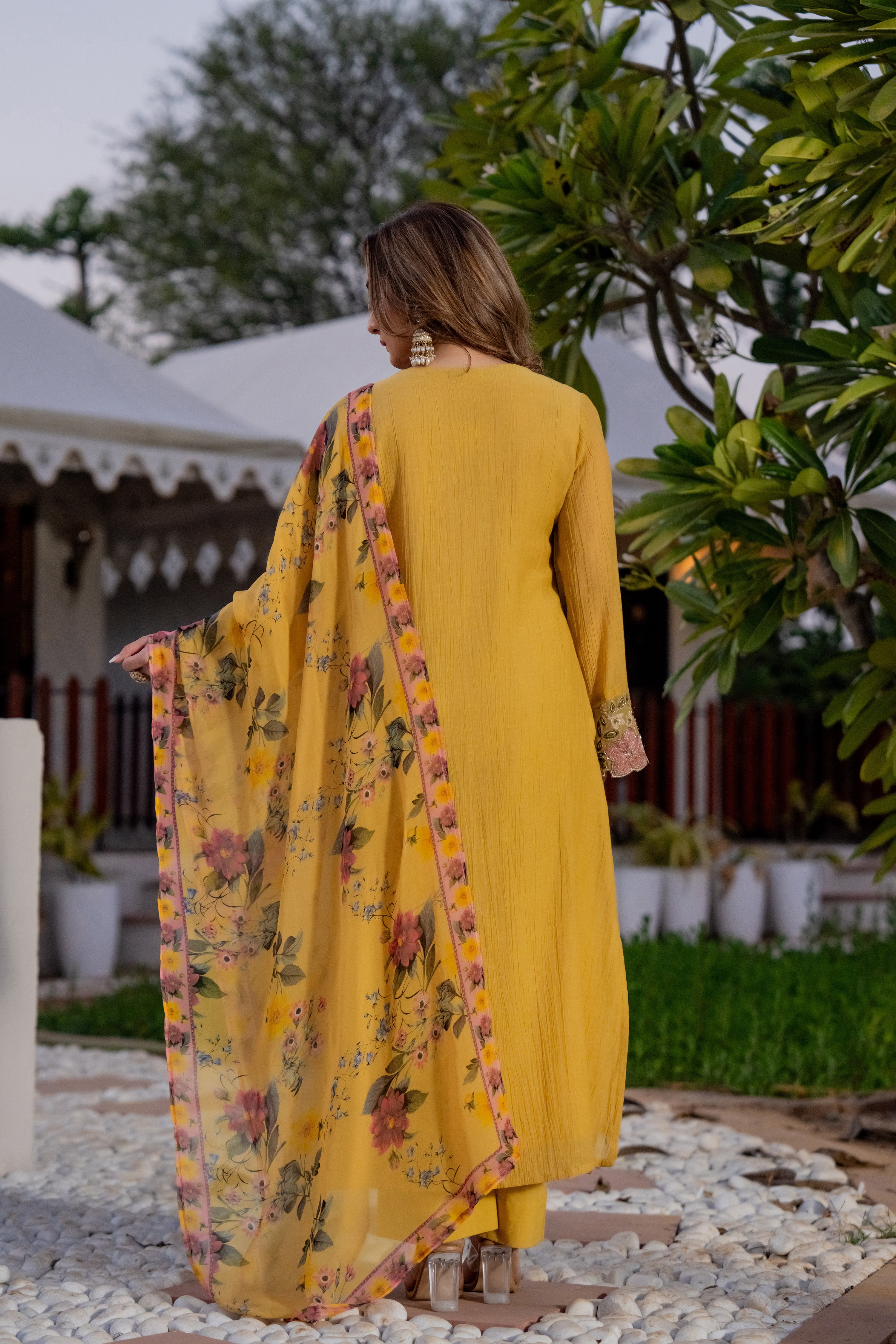 Mustard Yellow Chanderi Embroidered Suit Set