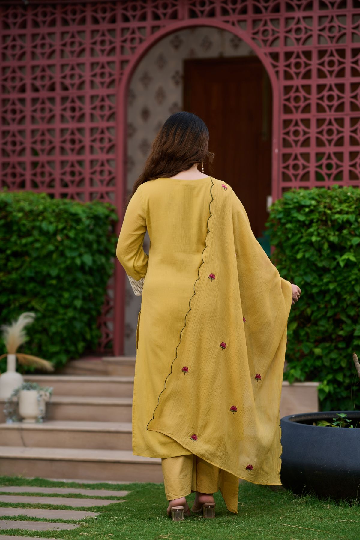 Mustard Rosette Kurta Set