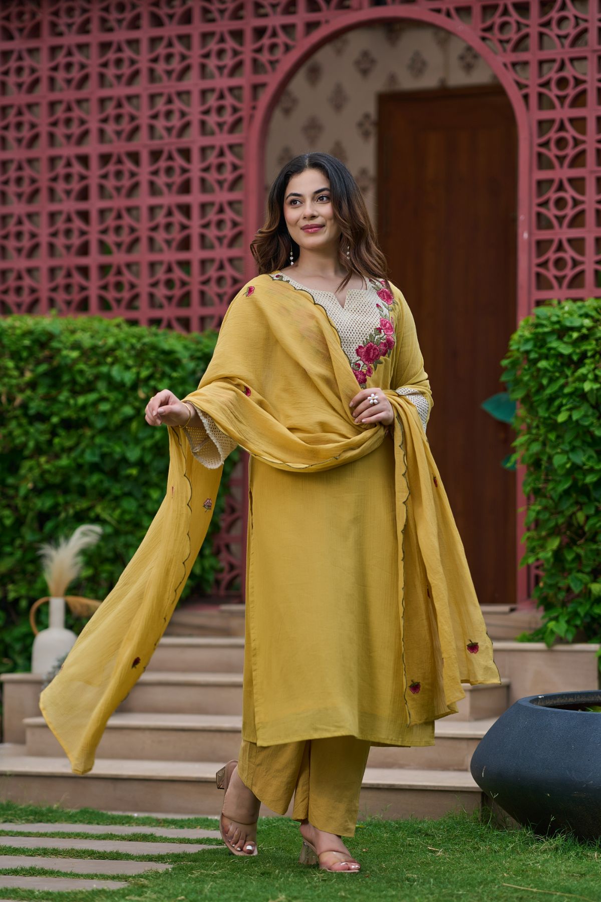 Mustard Rosette Suit Set