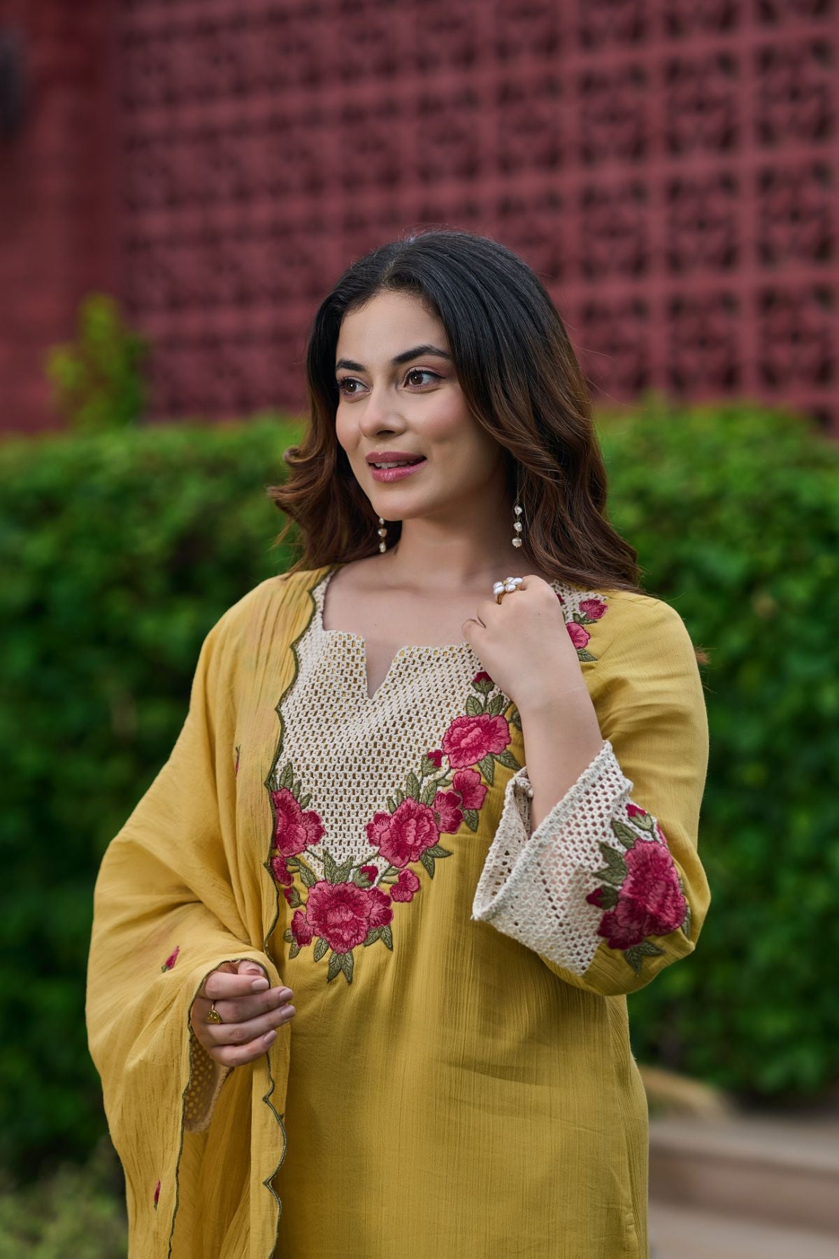 Mustard Rosette Kurta Set