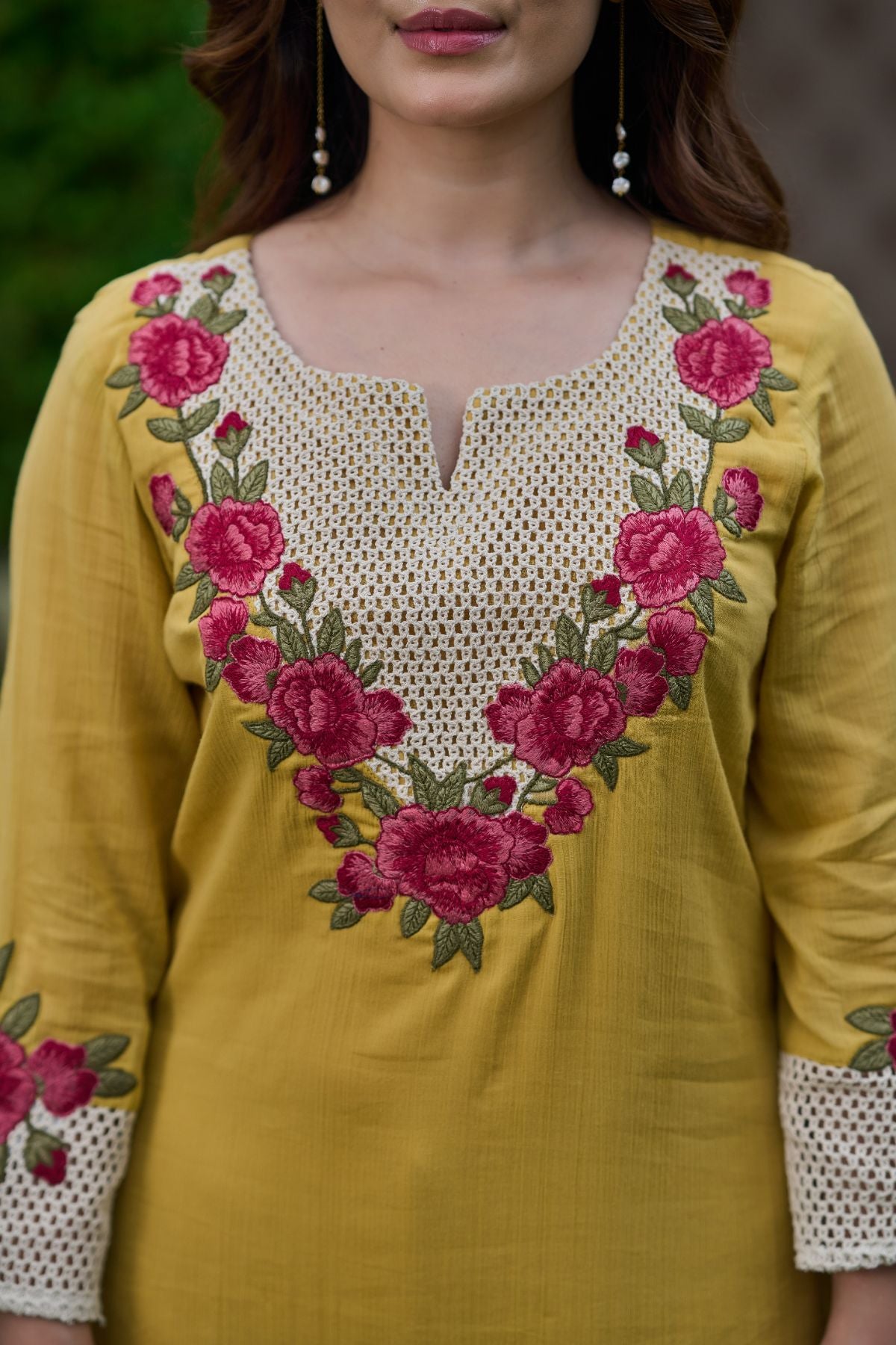Mustard Rosette Kurta Set