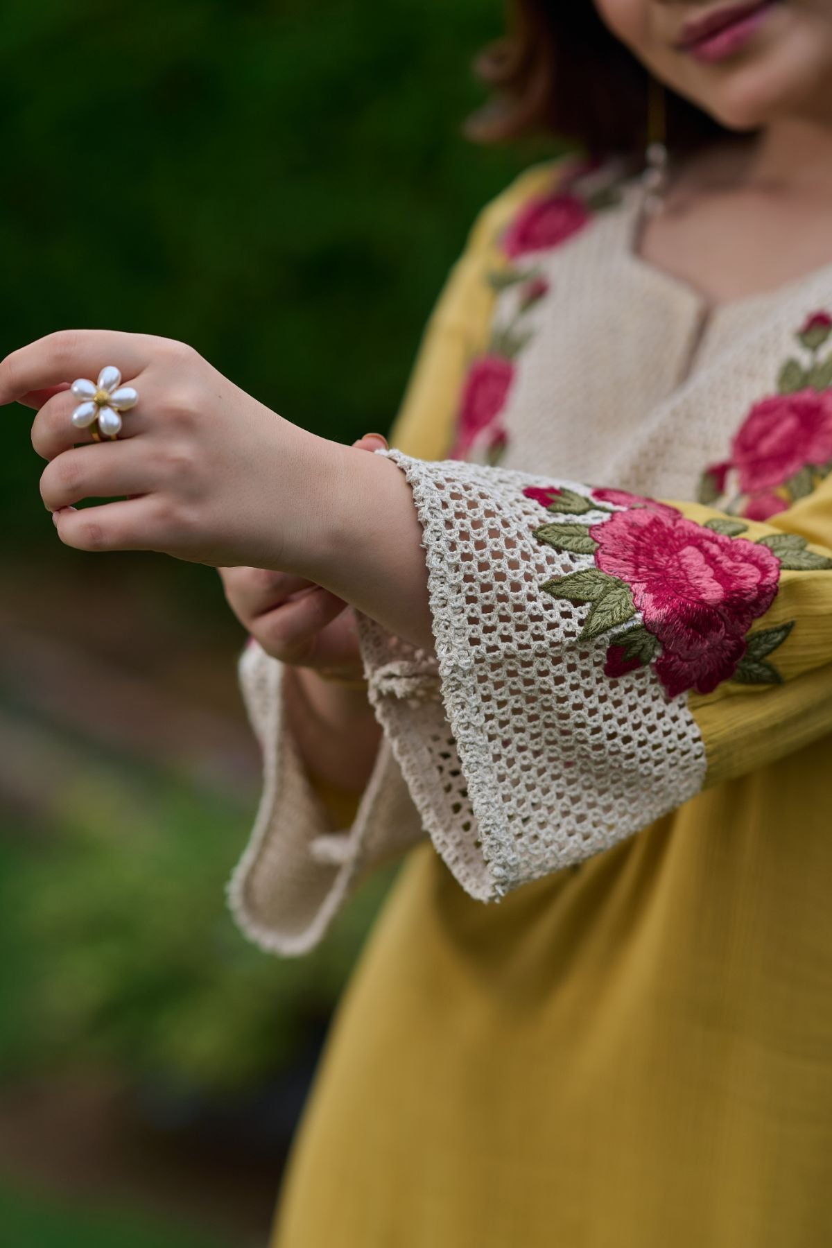 Mustard Rosette Kurta Set
