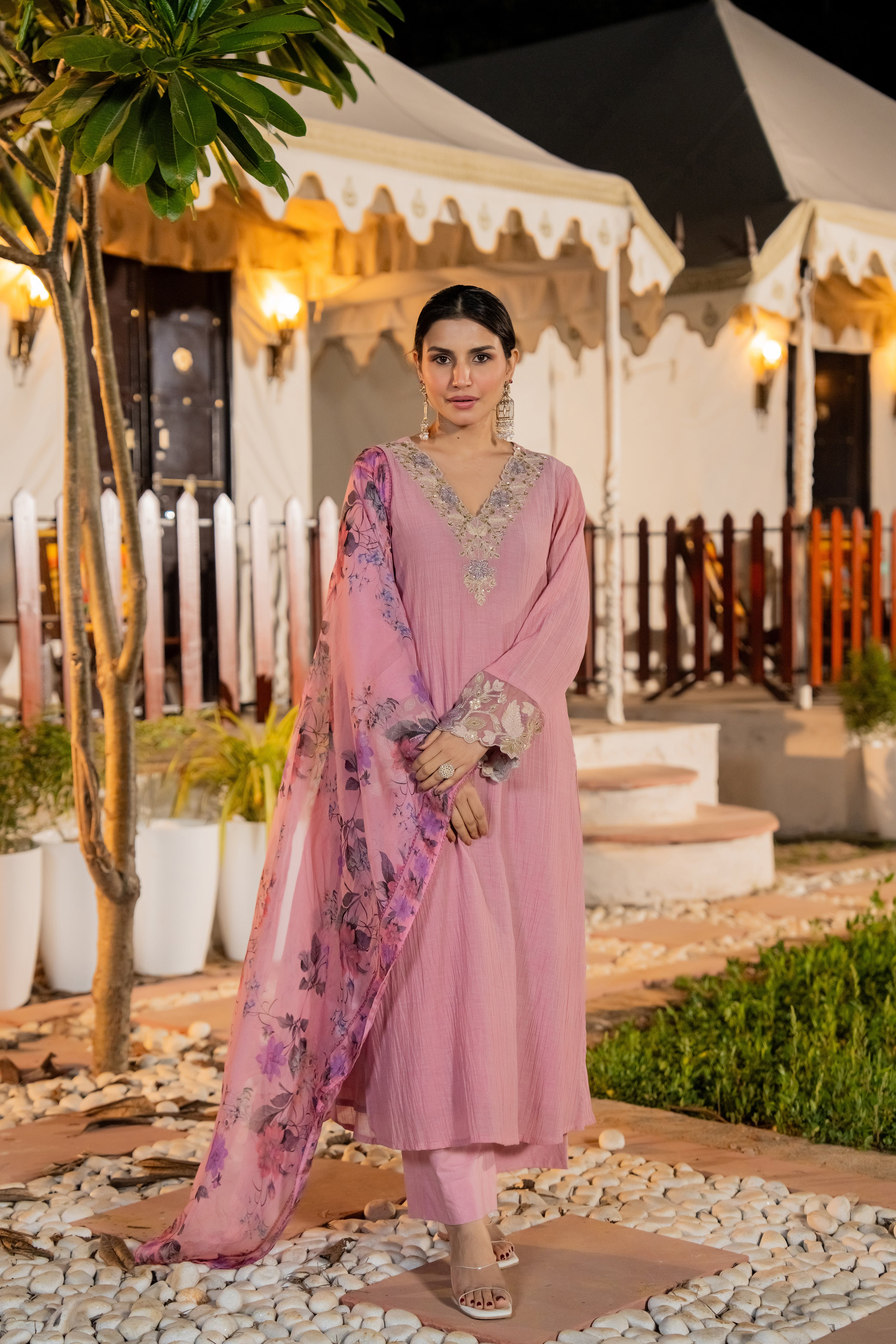 Blush Pink Chanderi Embroidered Suit Set
