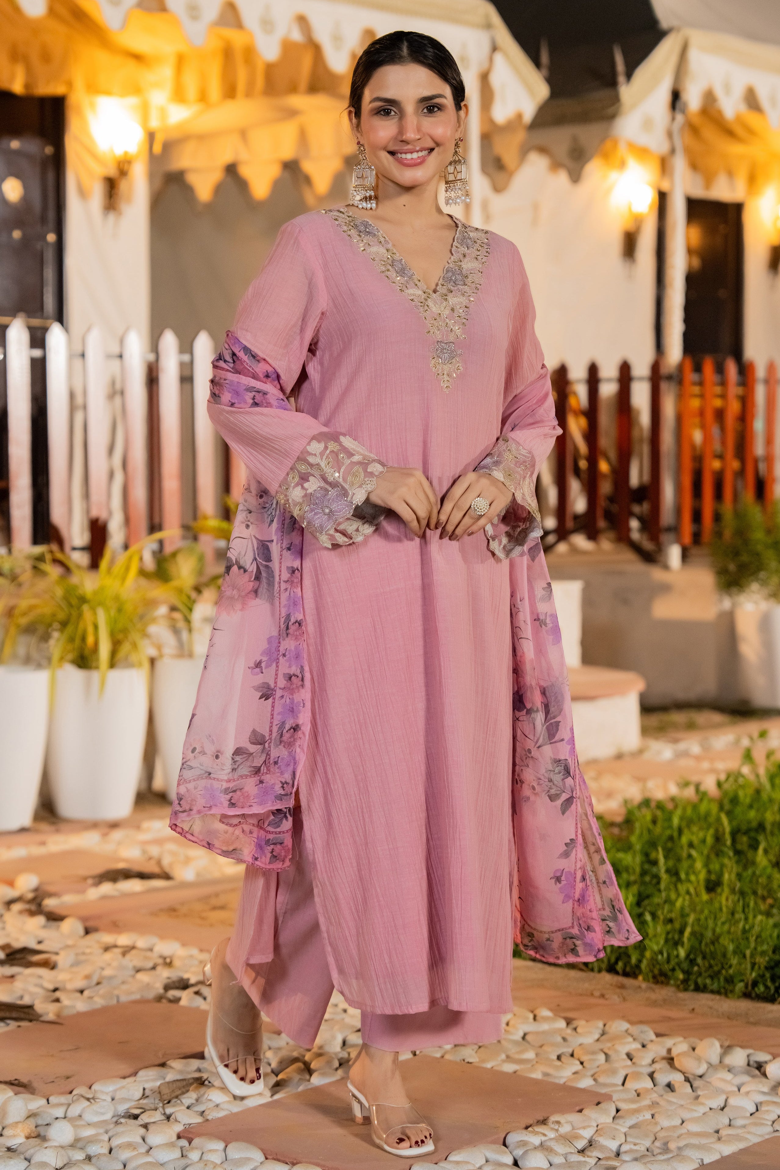 Blush Pink Chanderi Kurta Set