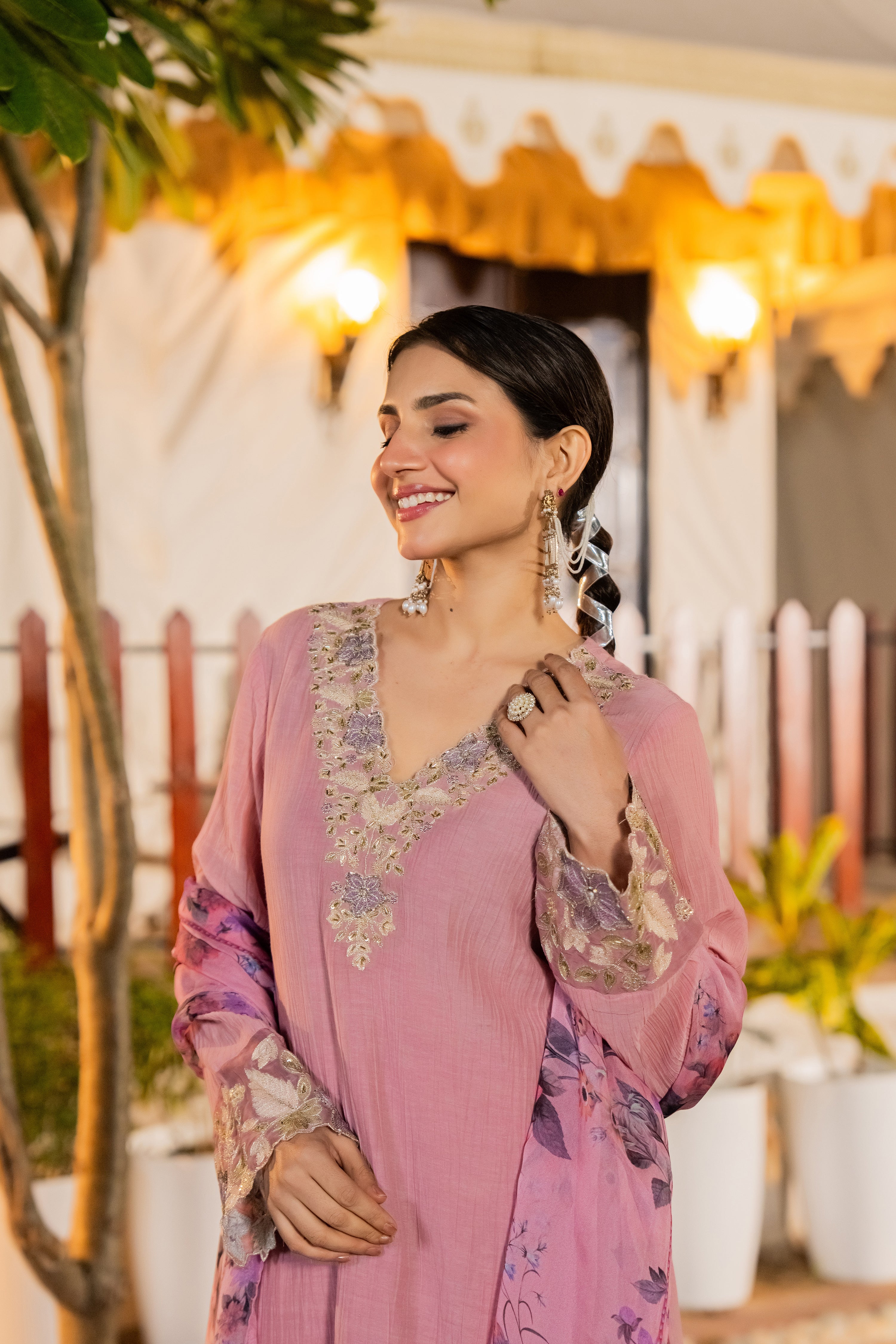 Blush Pink Chanderi Embroidered Suit Set