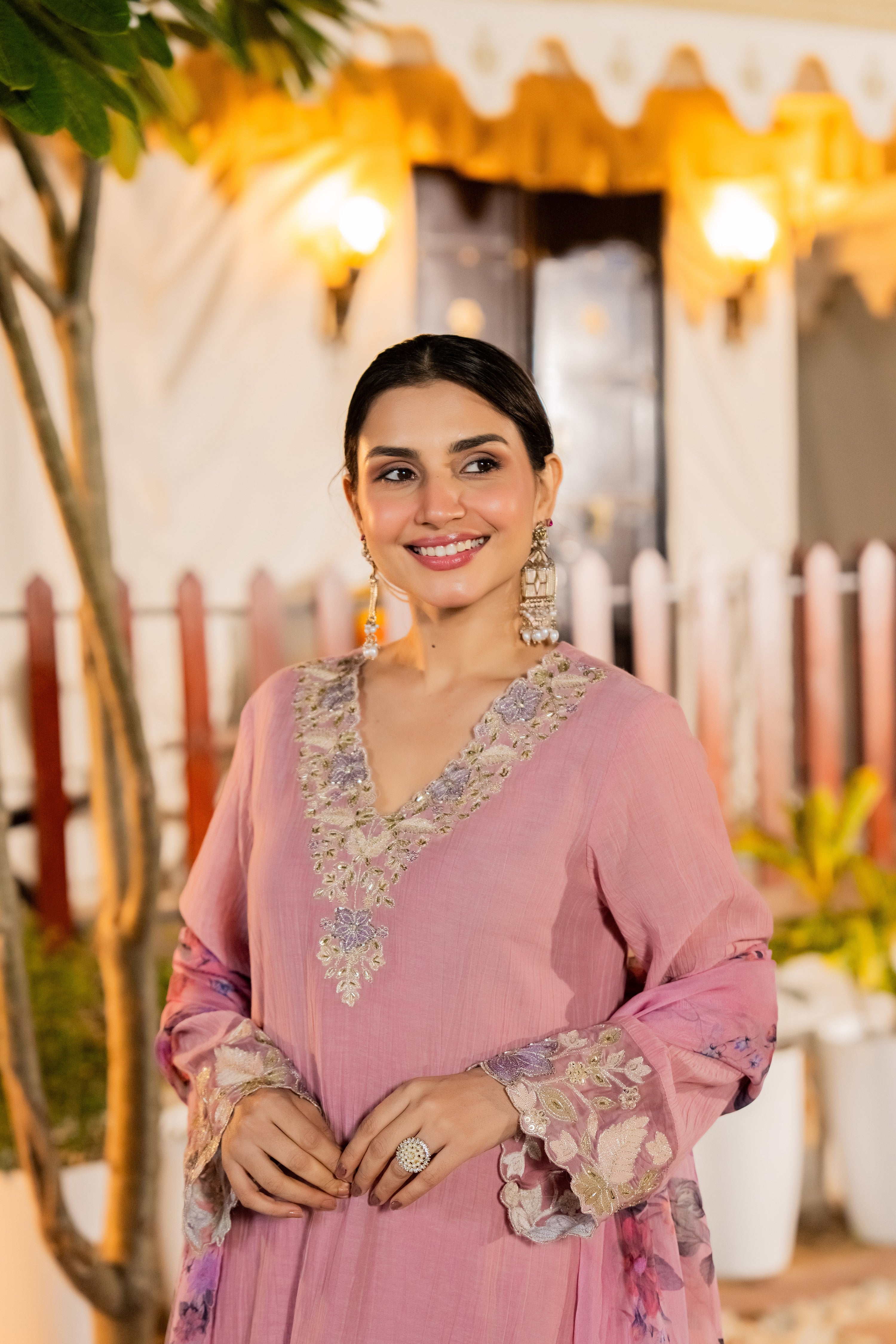 Blush Pink Chanderi Embroidered Suit Set