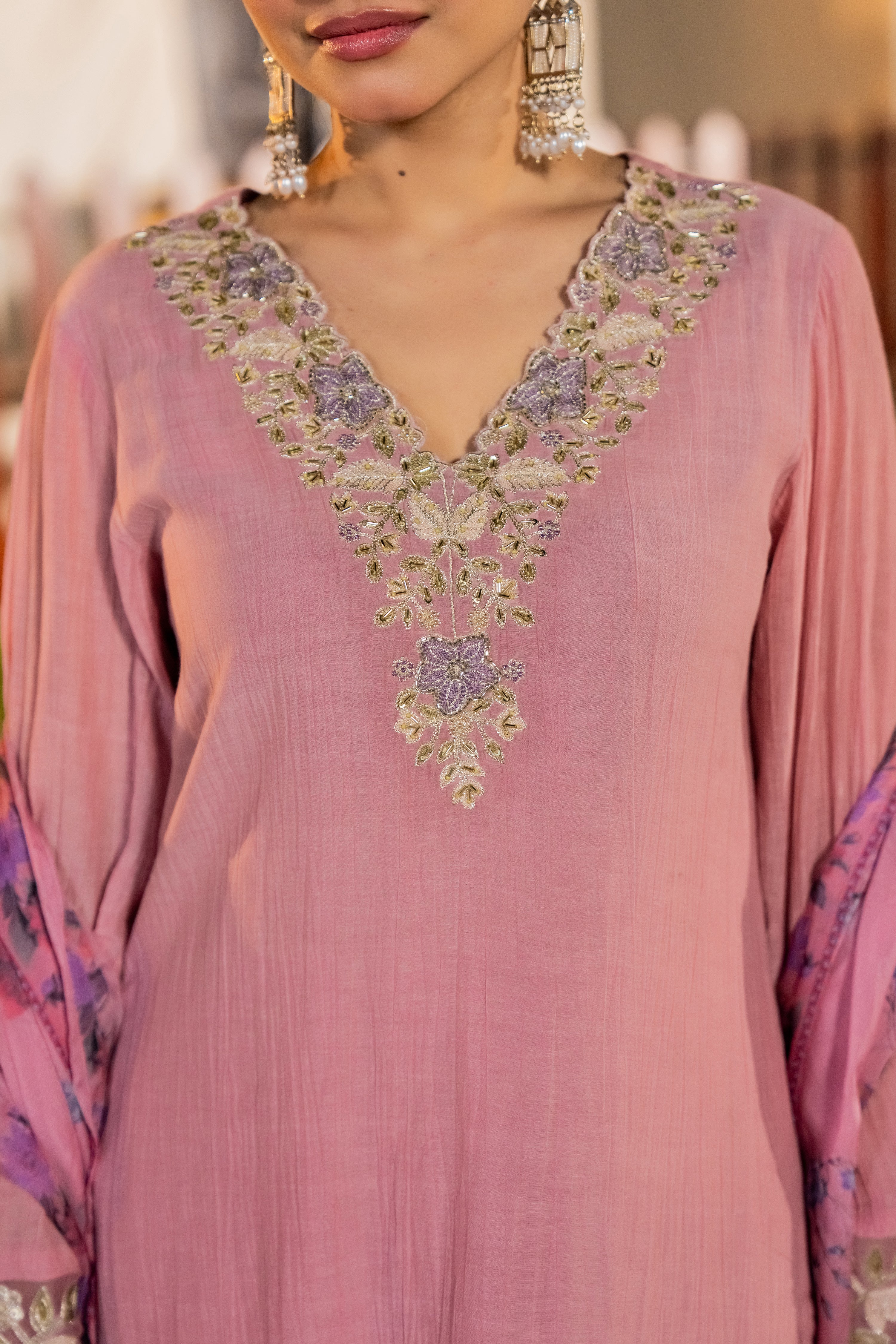 Blush Pink Chanderi Embroidered Suit Set