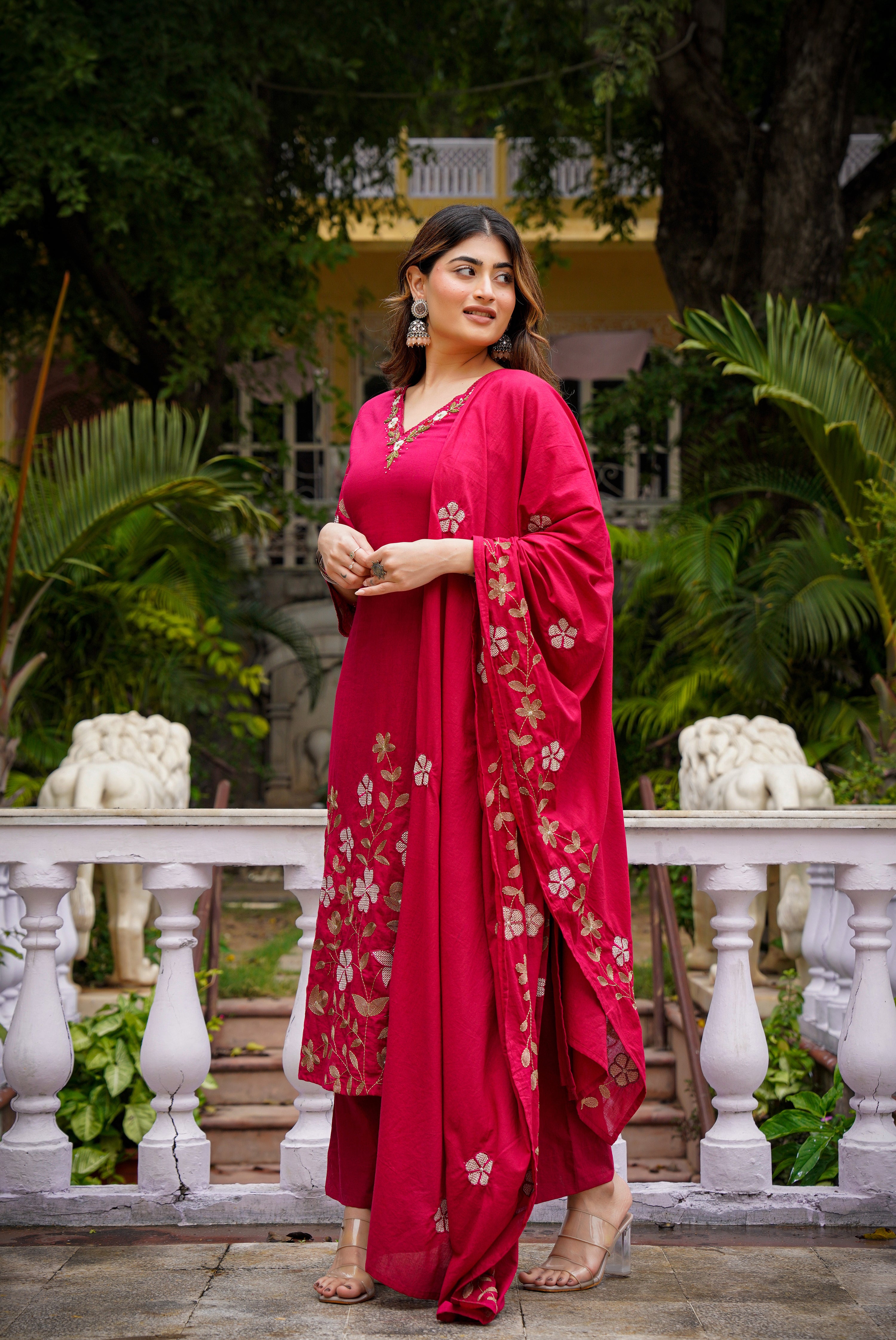 Cherry Garnet Mul Cotton Suit Set