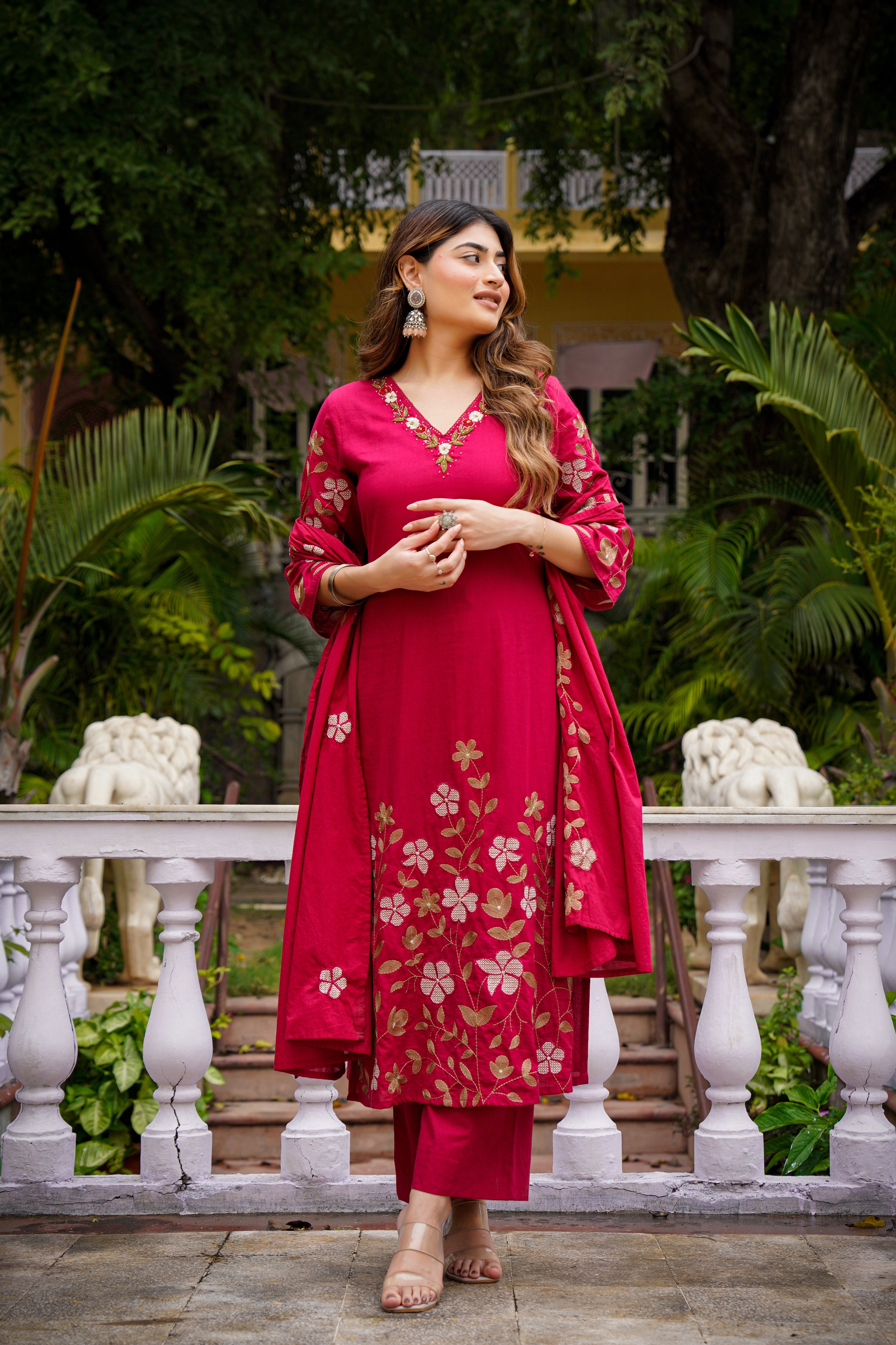 Cherry Garnet Mul Cotton Suit Set