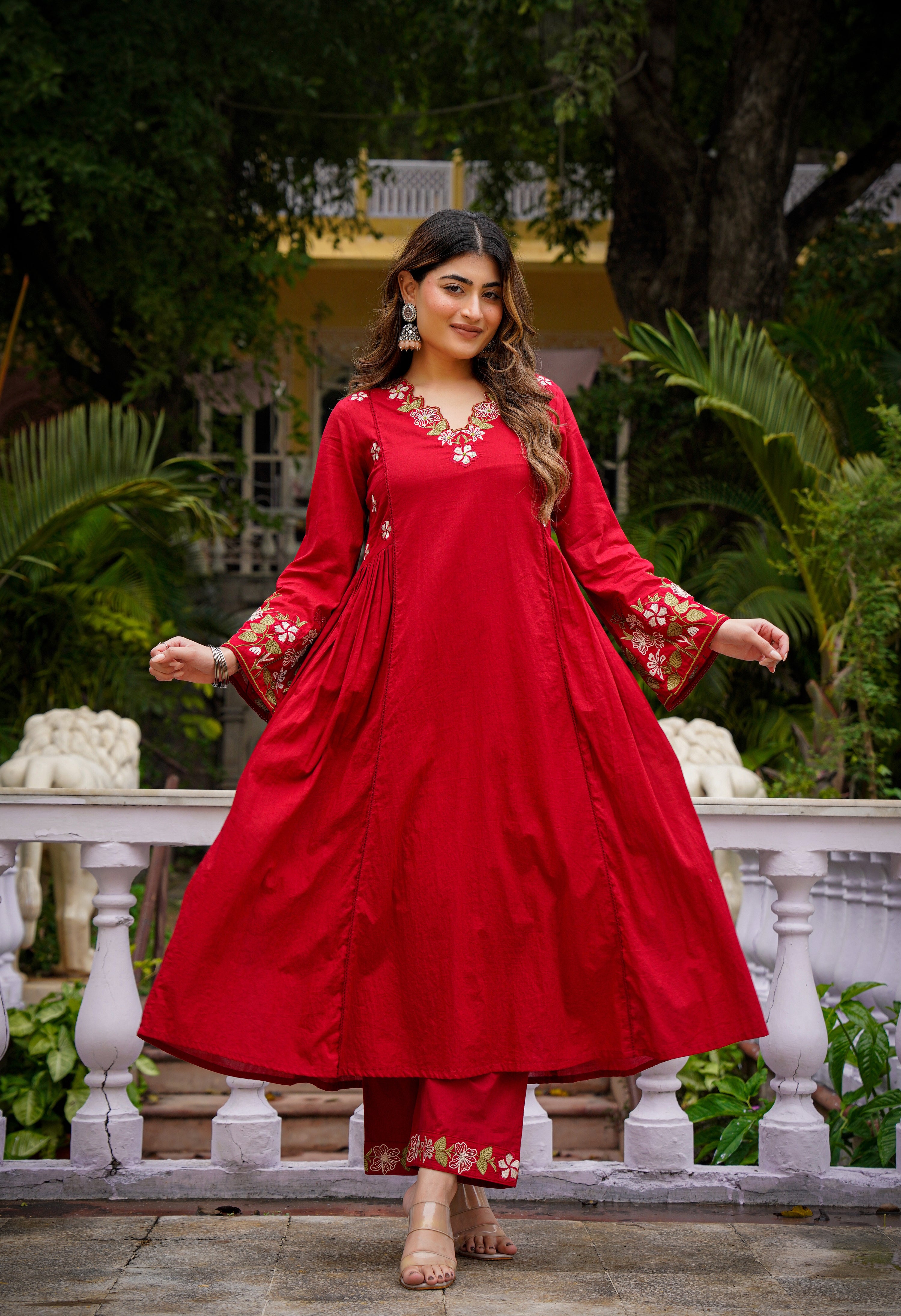 Crimson Charm Cotton Suit Set