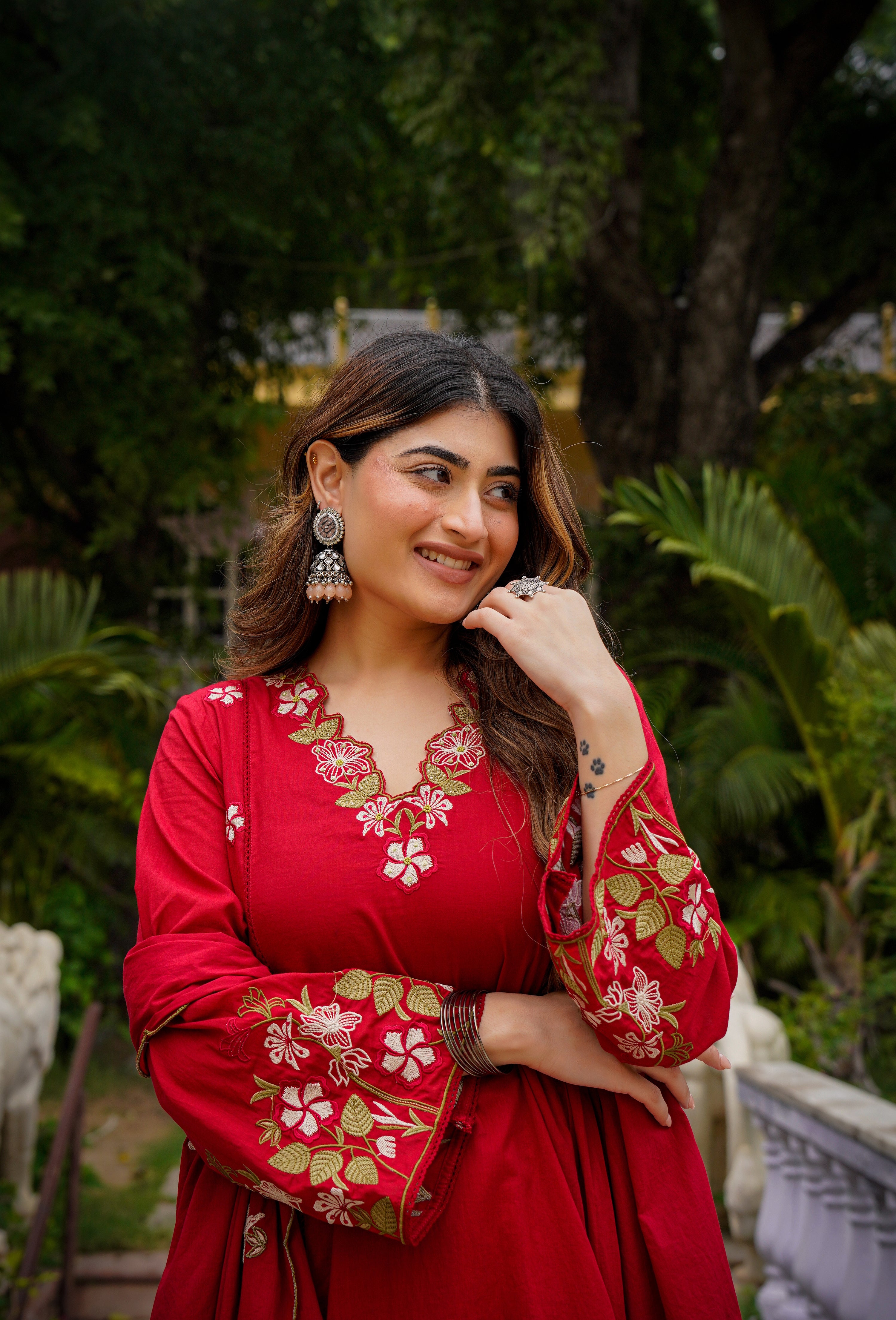 Crimson Charm Cotton Suit Set