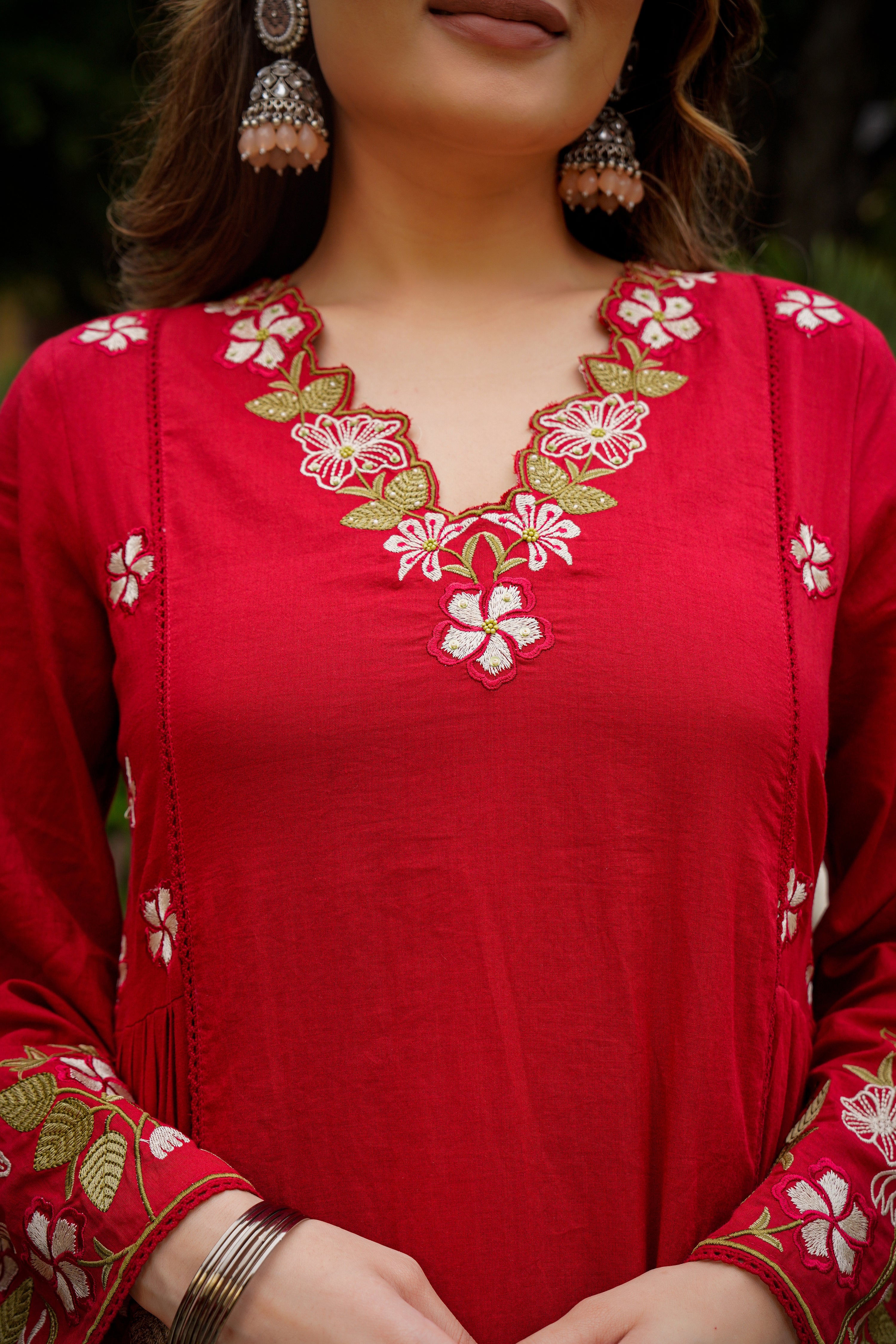 Crimson Charm Cotton Suit Set