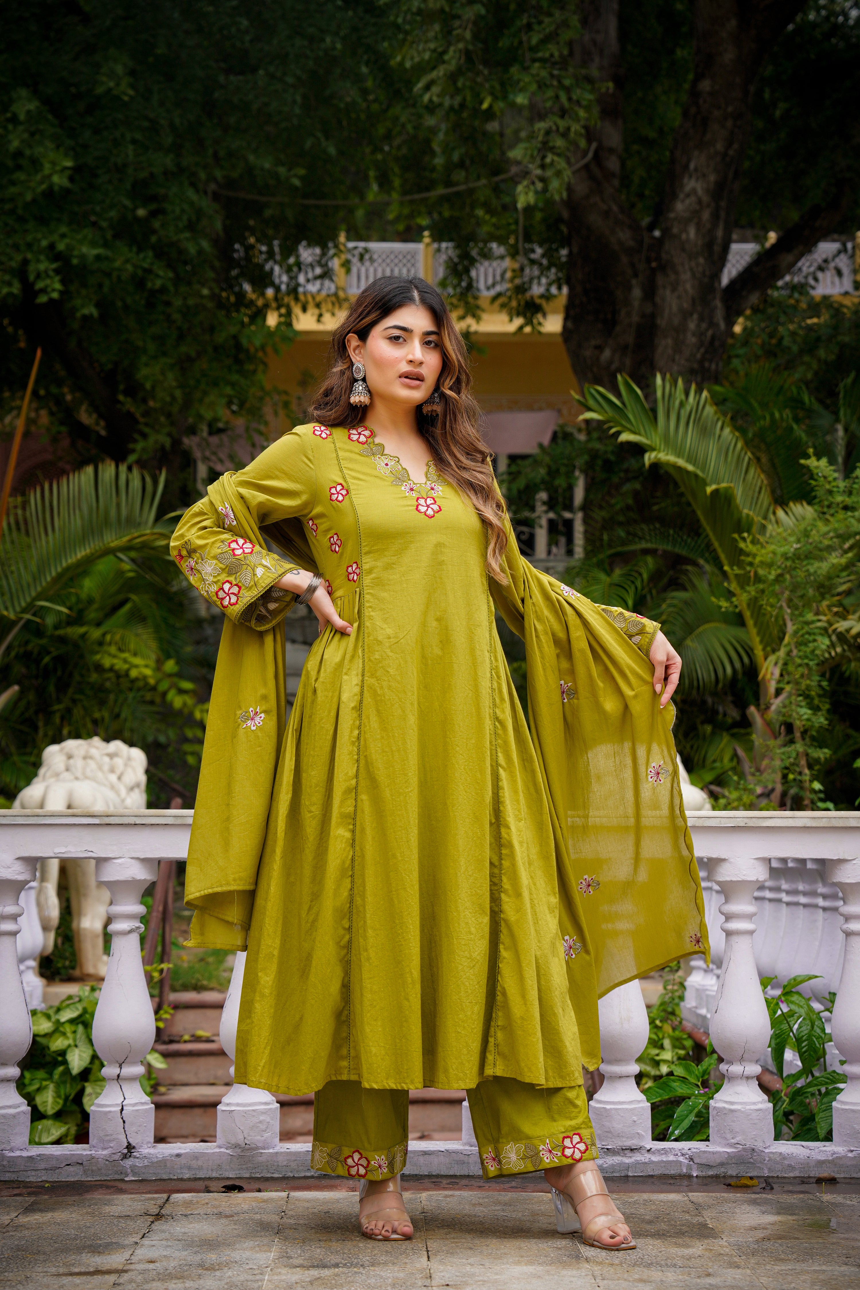 Olive Meadow Cotton Suit Set