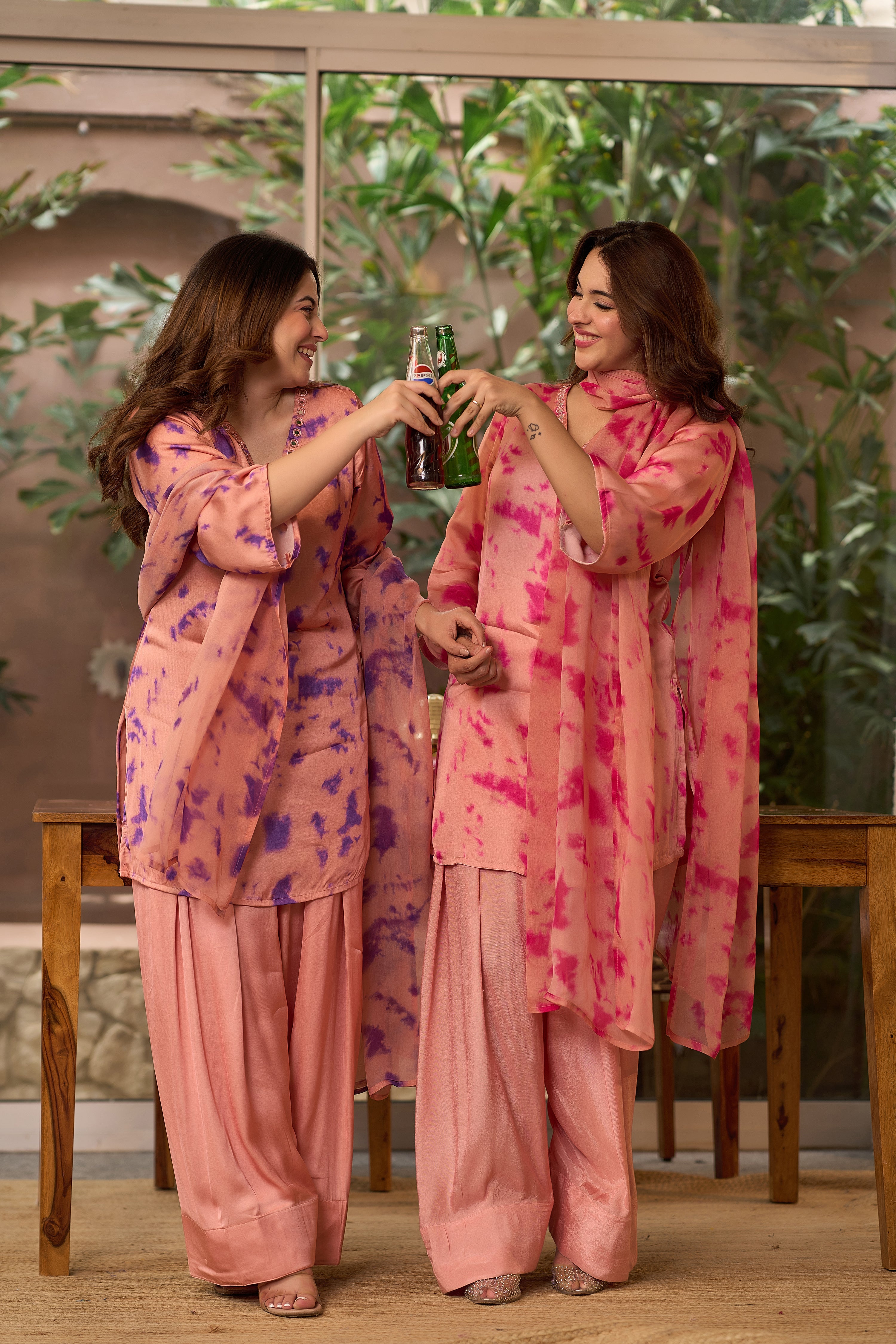 Blush Pink Tie-Dye Farsi Suit Set