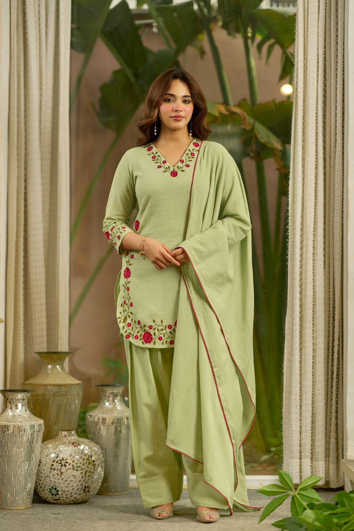 Sage Embroidered Suit Set