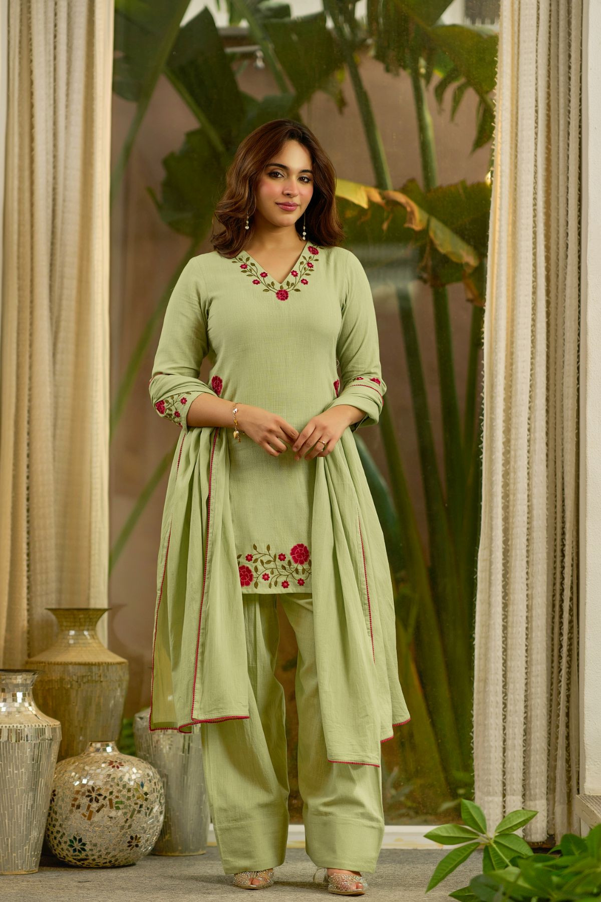 Sage Embroidered Suit Set