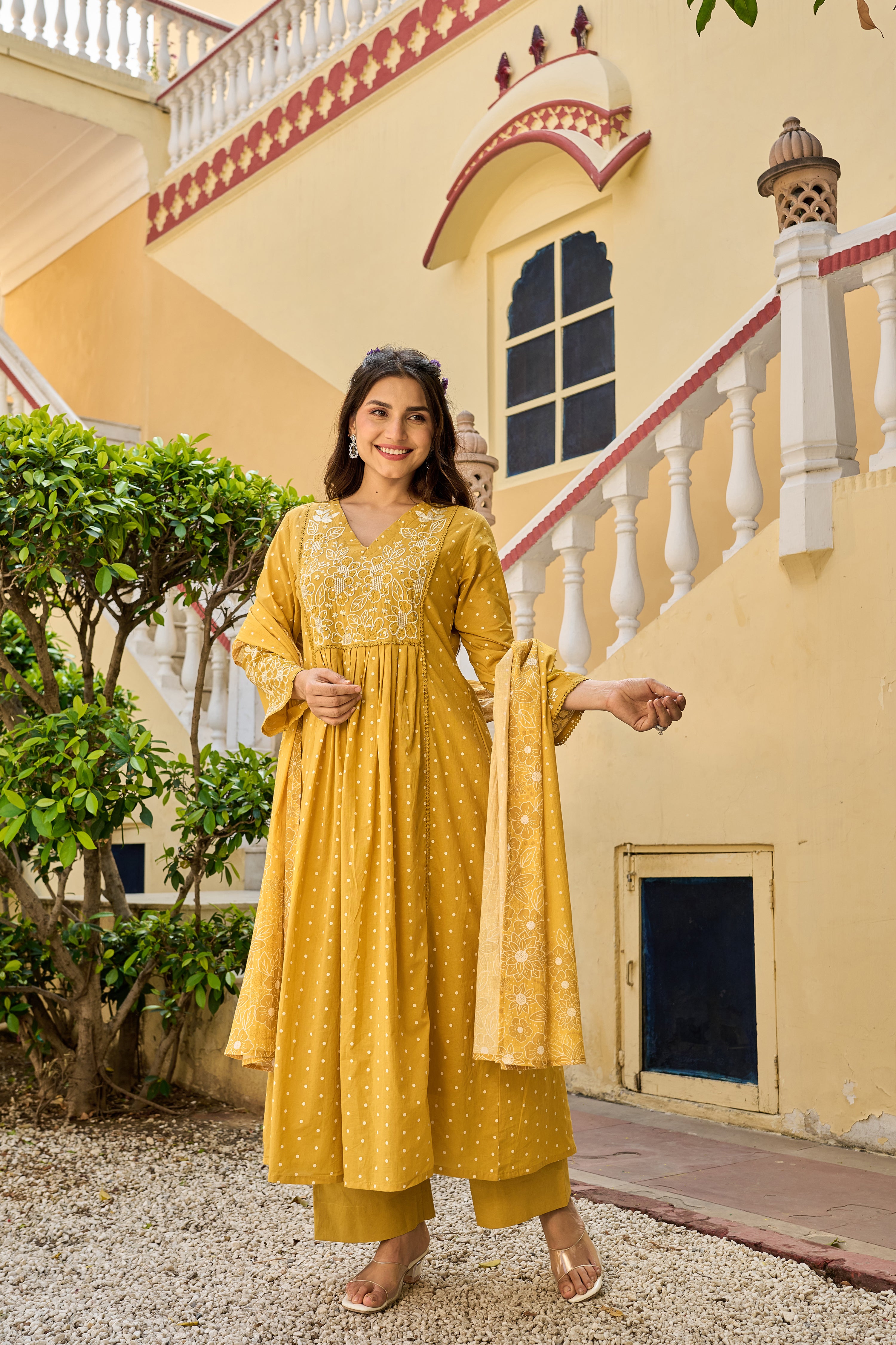 Sunshine Embroidered Mul Cotton Suit Set
