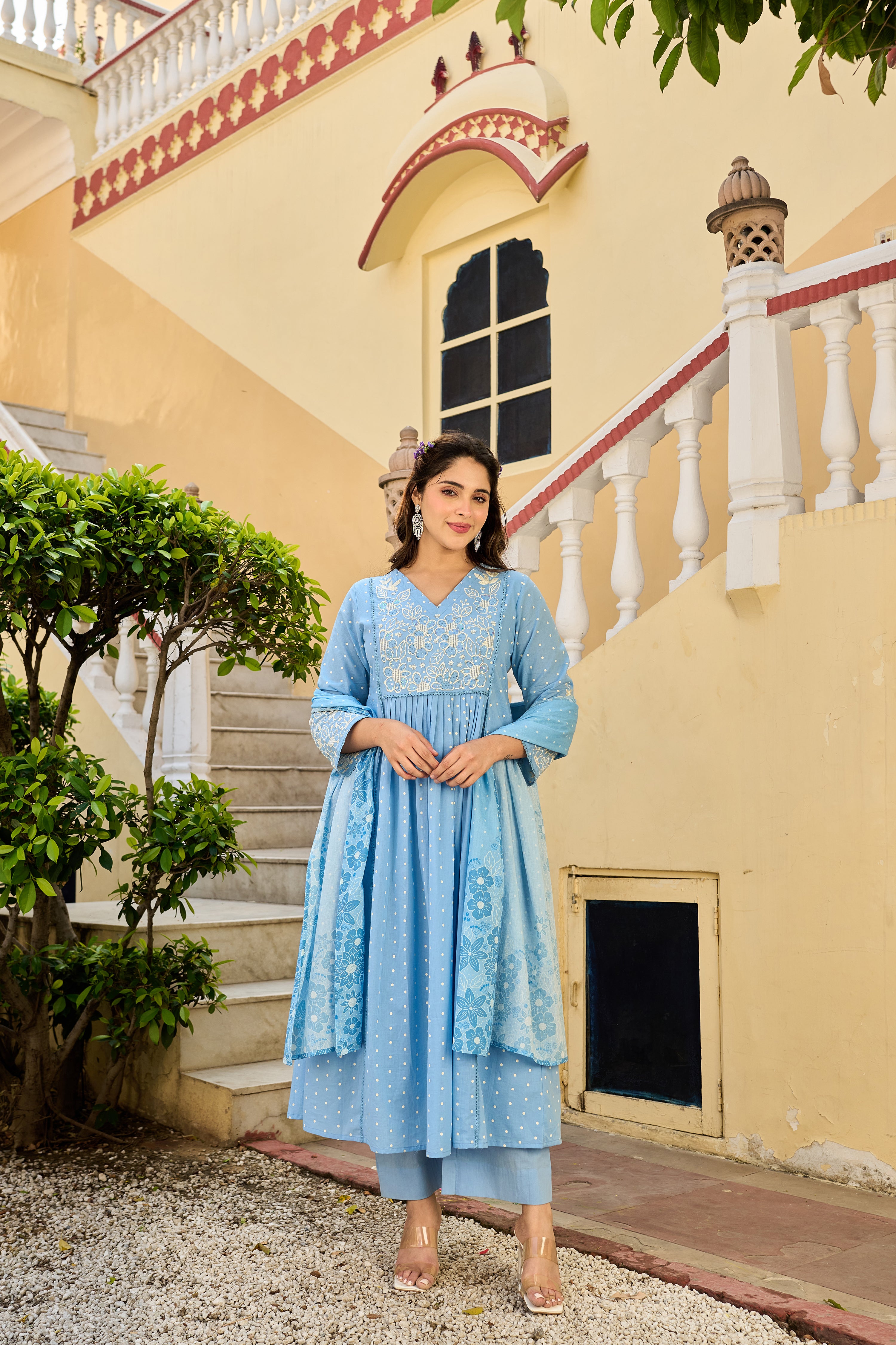 Pastel Sky Mul Cotton Suit Set