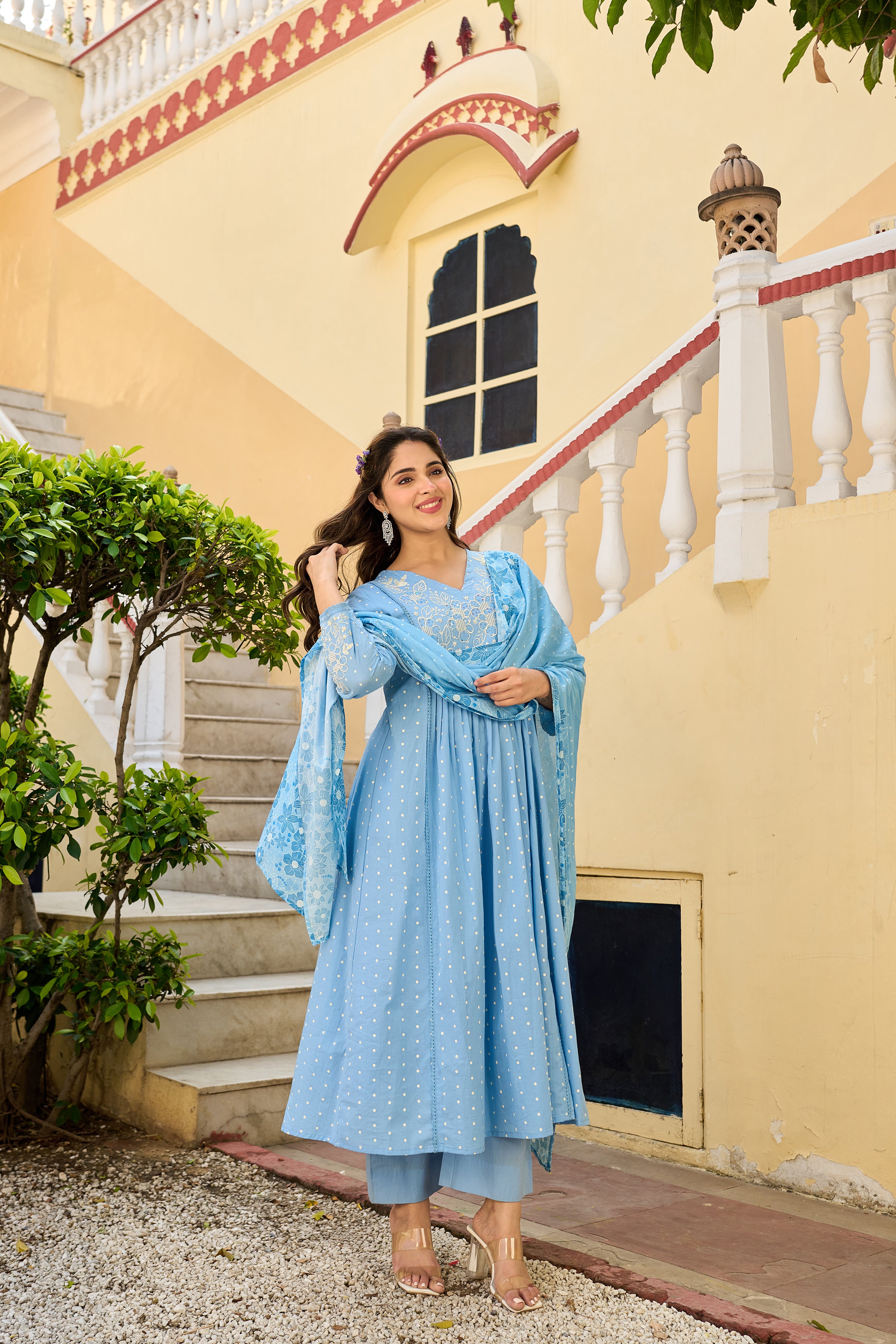 Pastel Sky Mul Cotton Suit Set