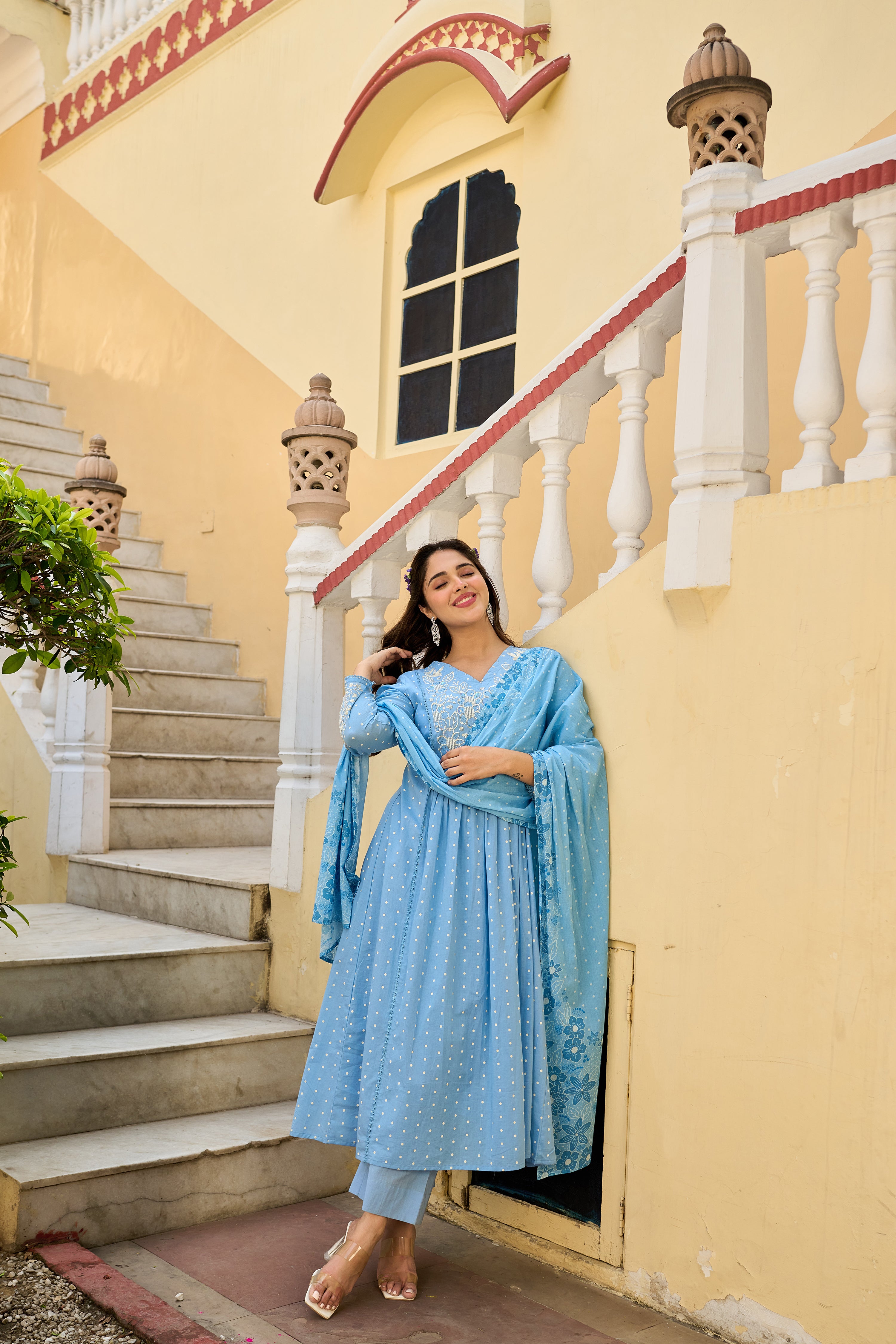 Pastel Sky Mul Cotton Suit Set