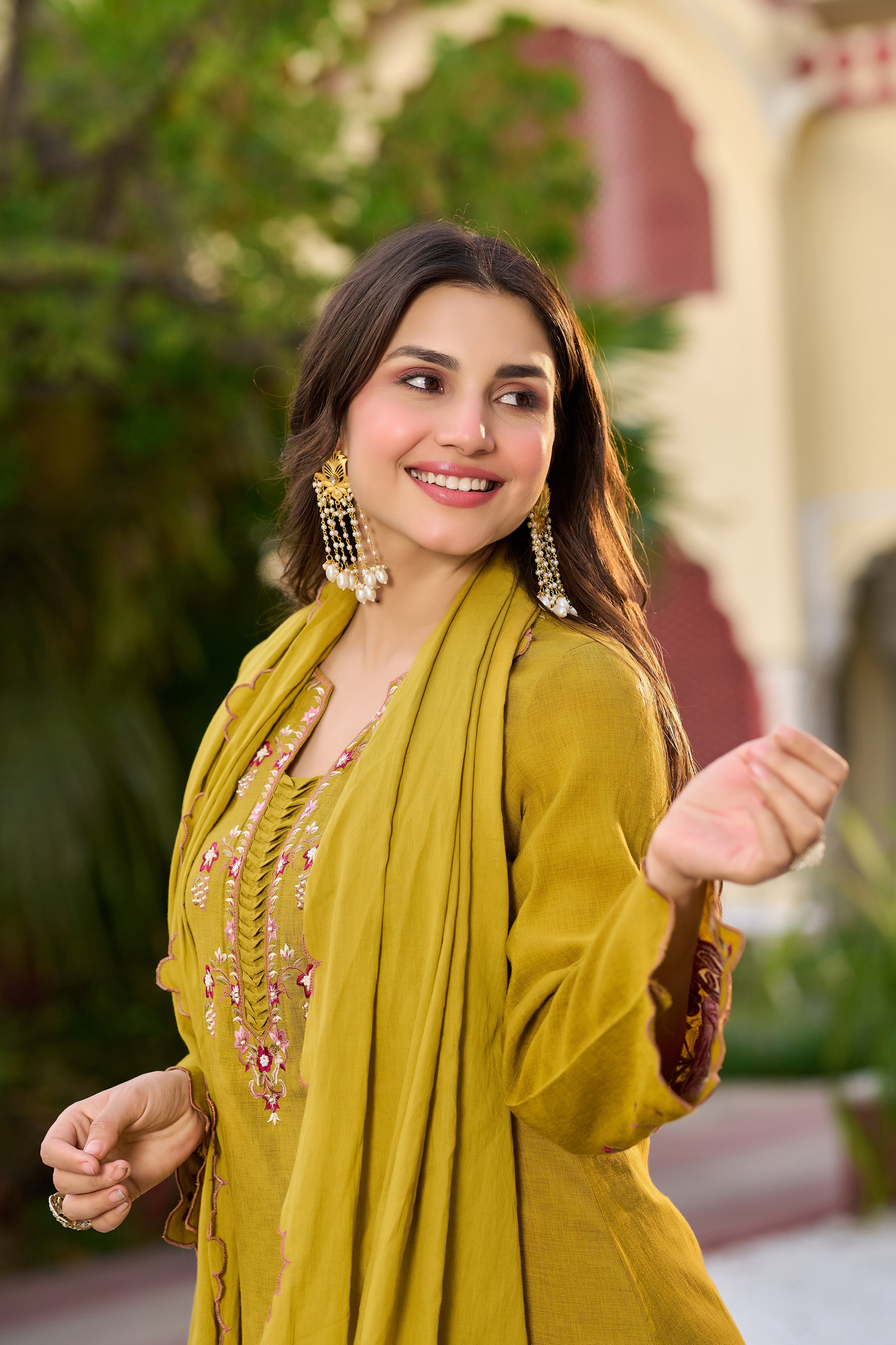 Mustard Bloom Embroidered Suit Set