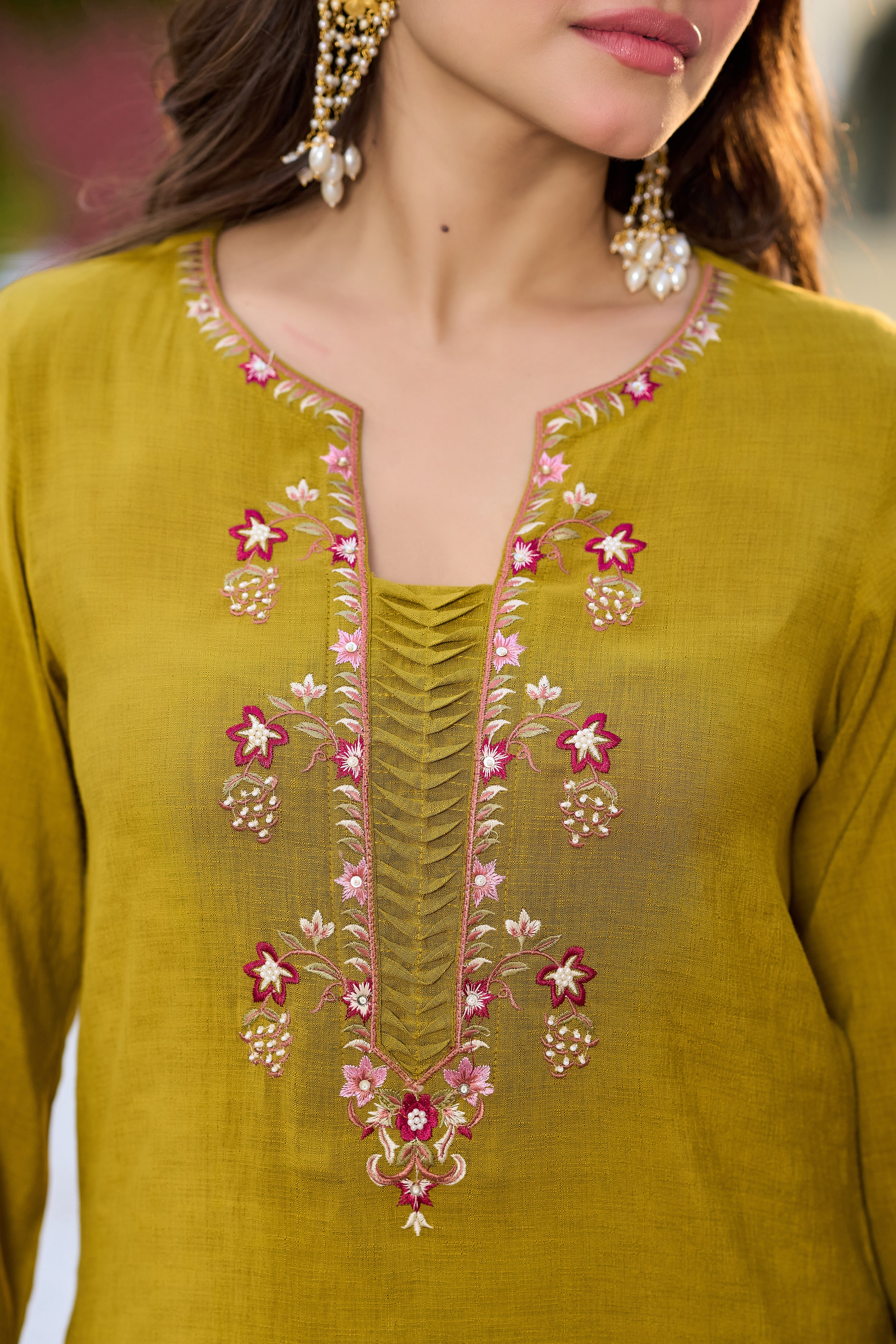 Mustard Bloom Embroidered Suit Set