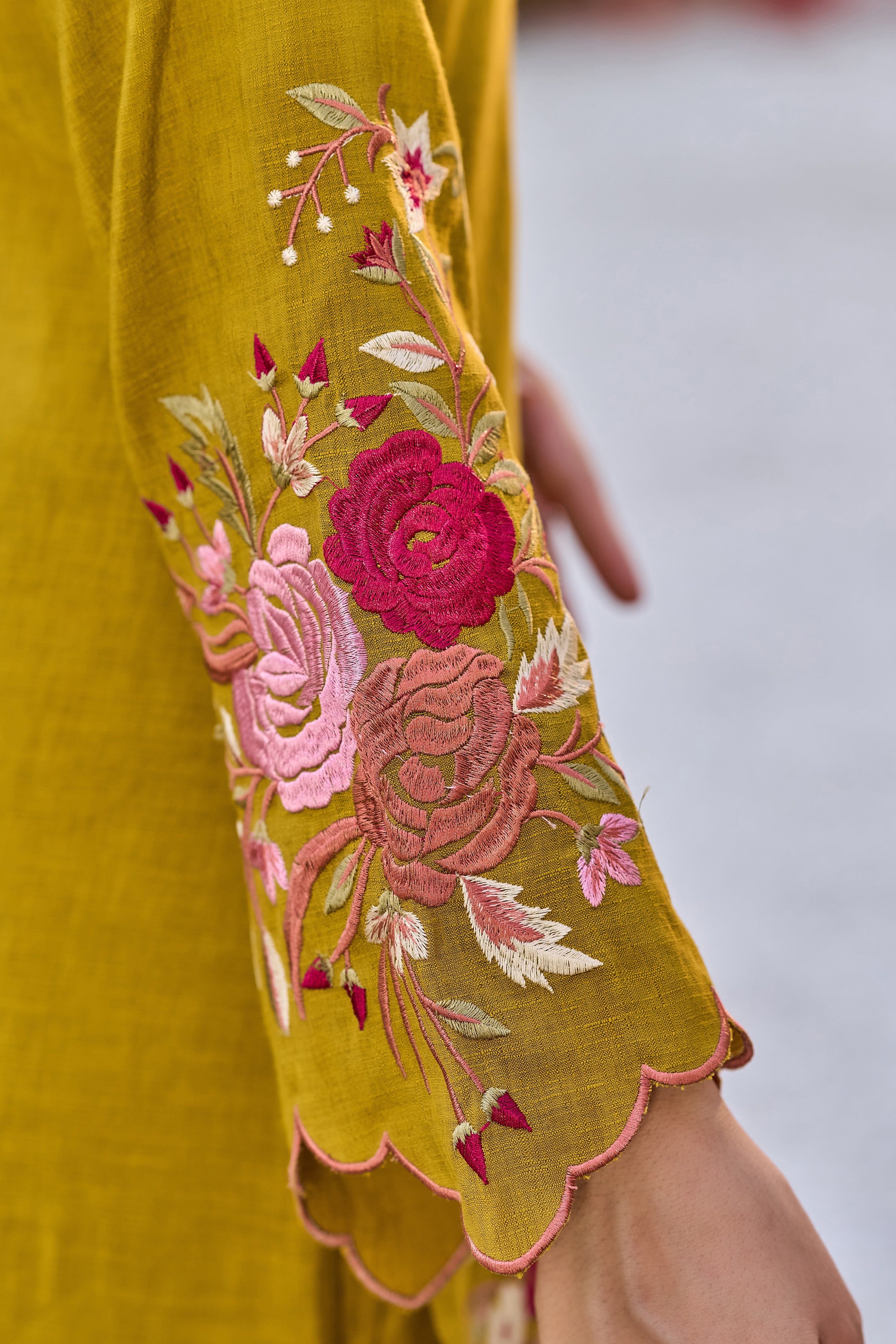 Mustard Bloom Embroidered Suit Set