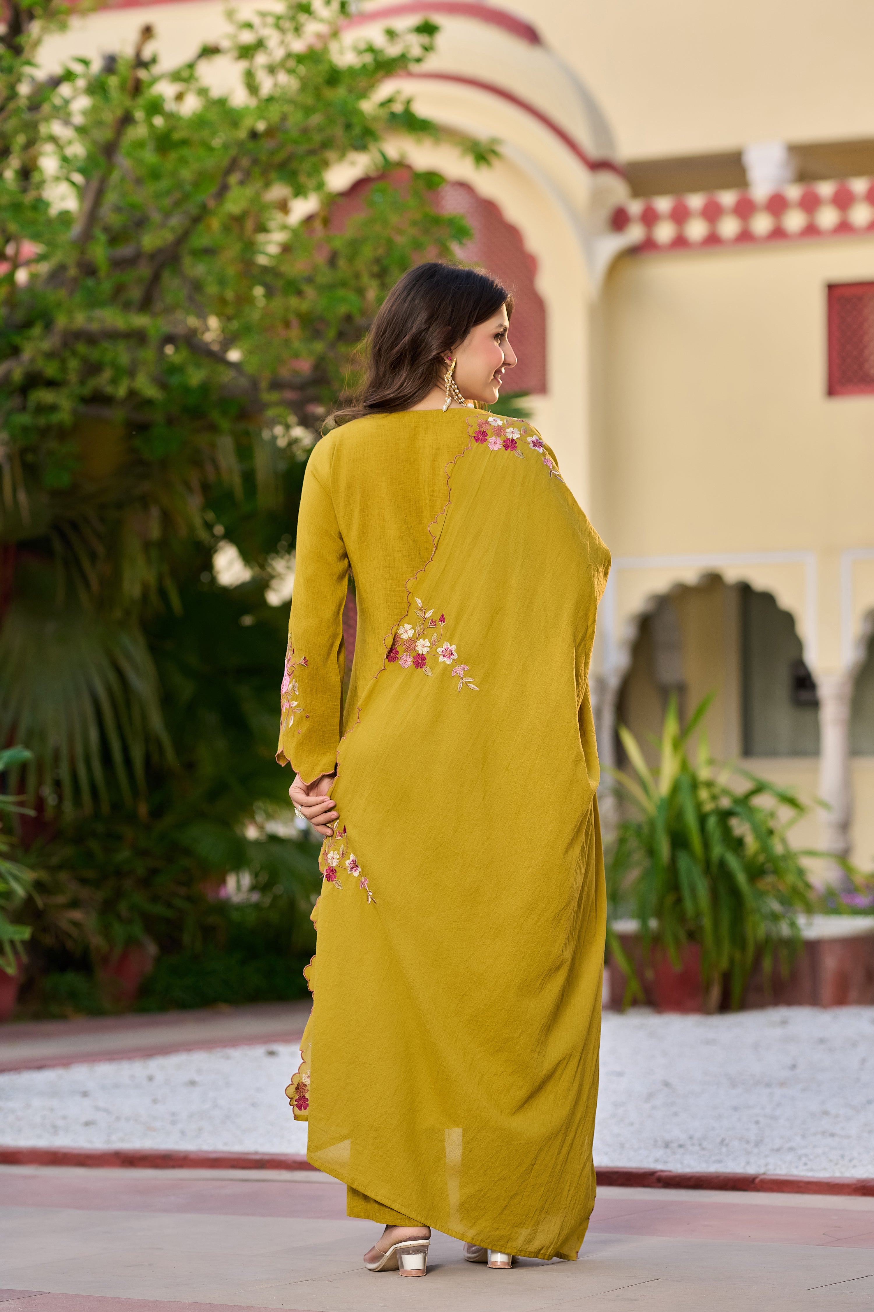 Mustard Bloom Embroidered Suit Set