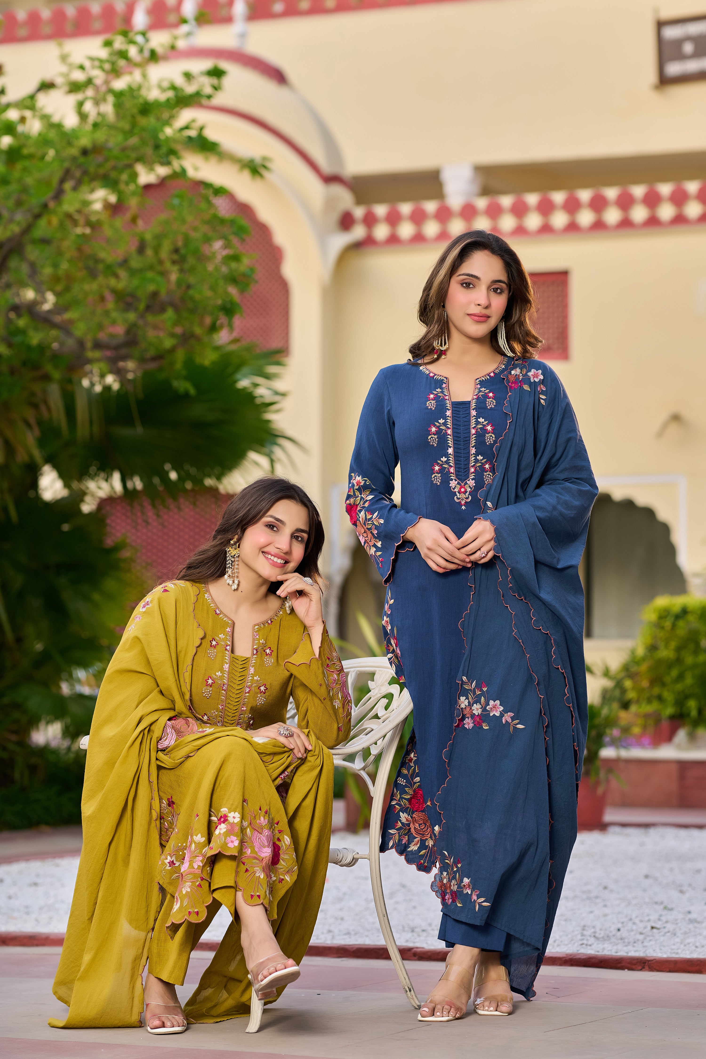 Mustard Bloom Embroidered Suit Set