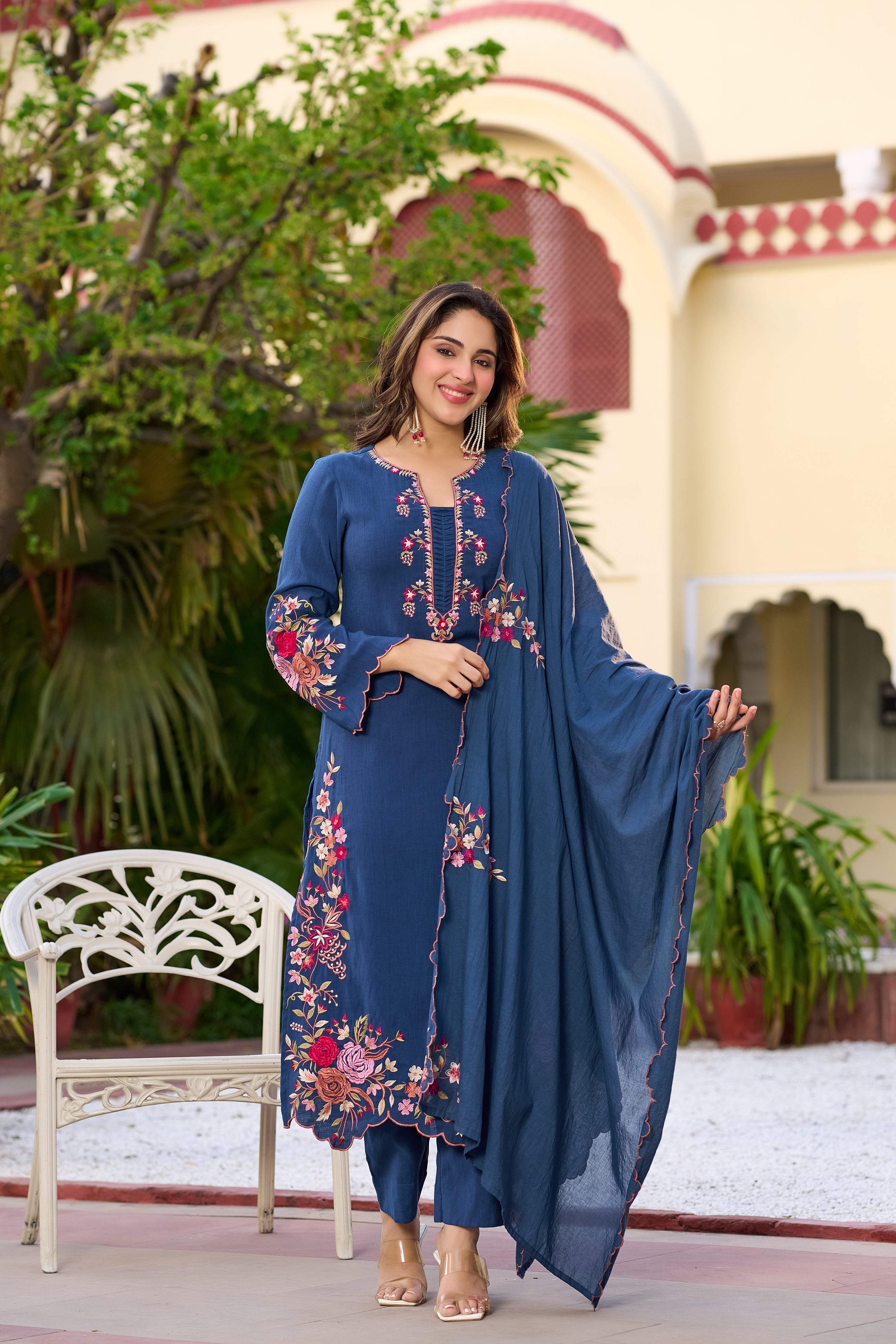 Royal Indigo Blossom Suit Set