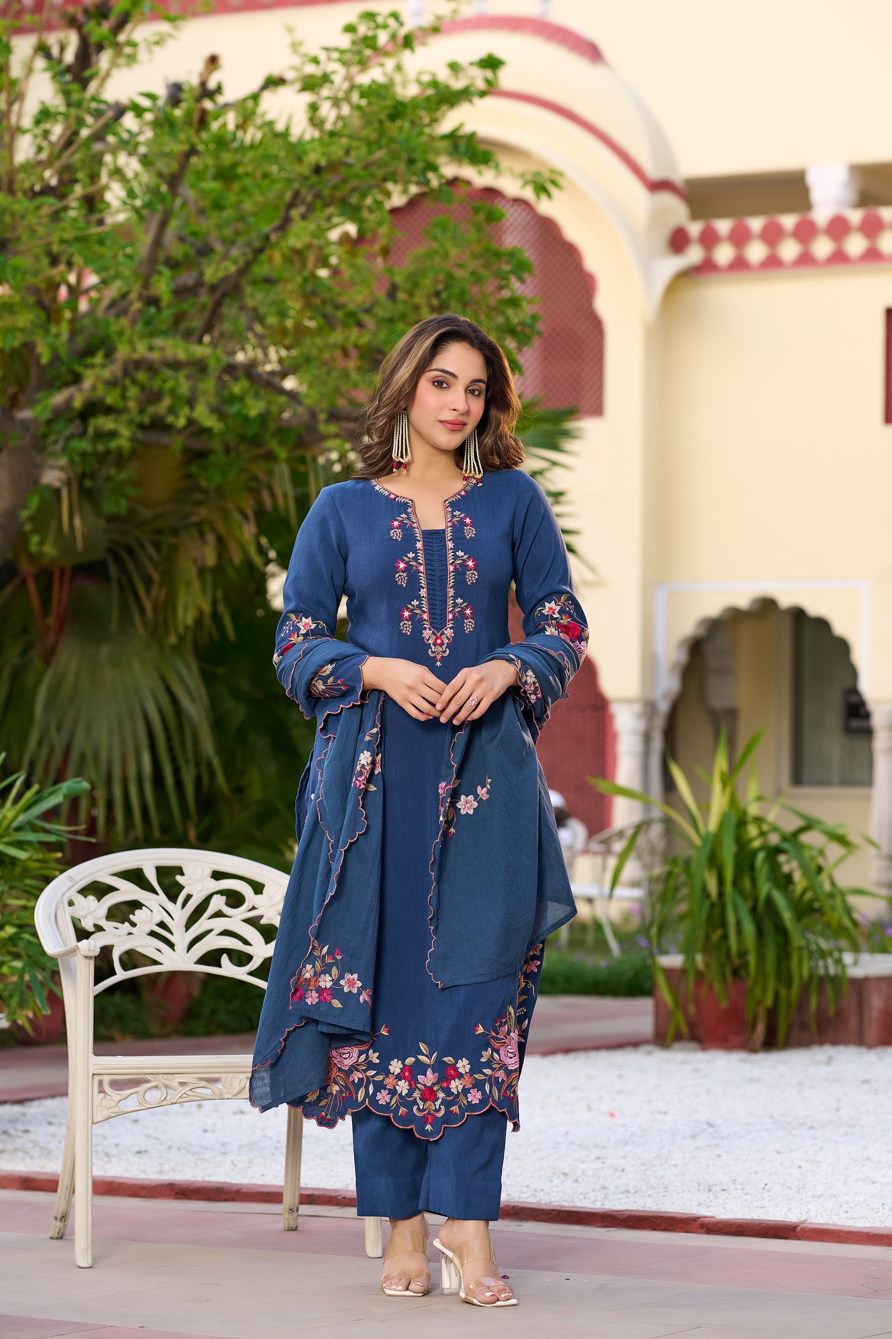 Royal Indigo Blossom Suit Set