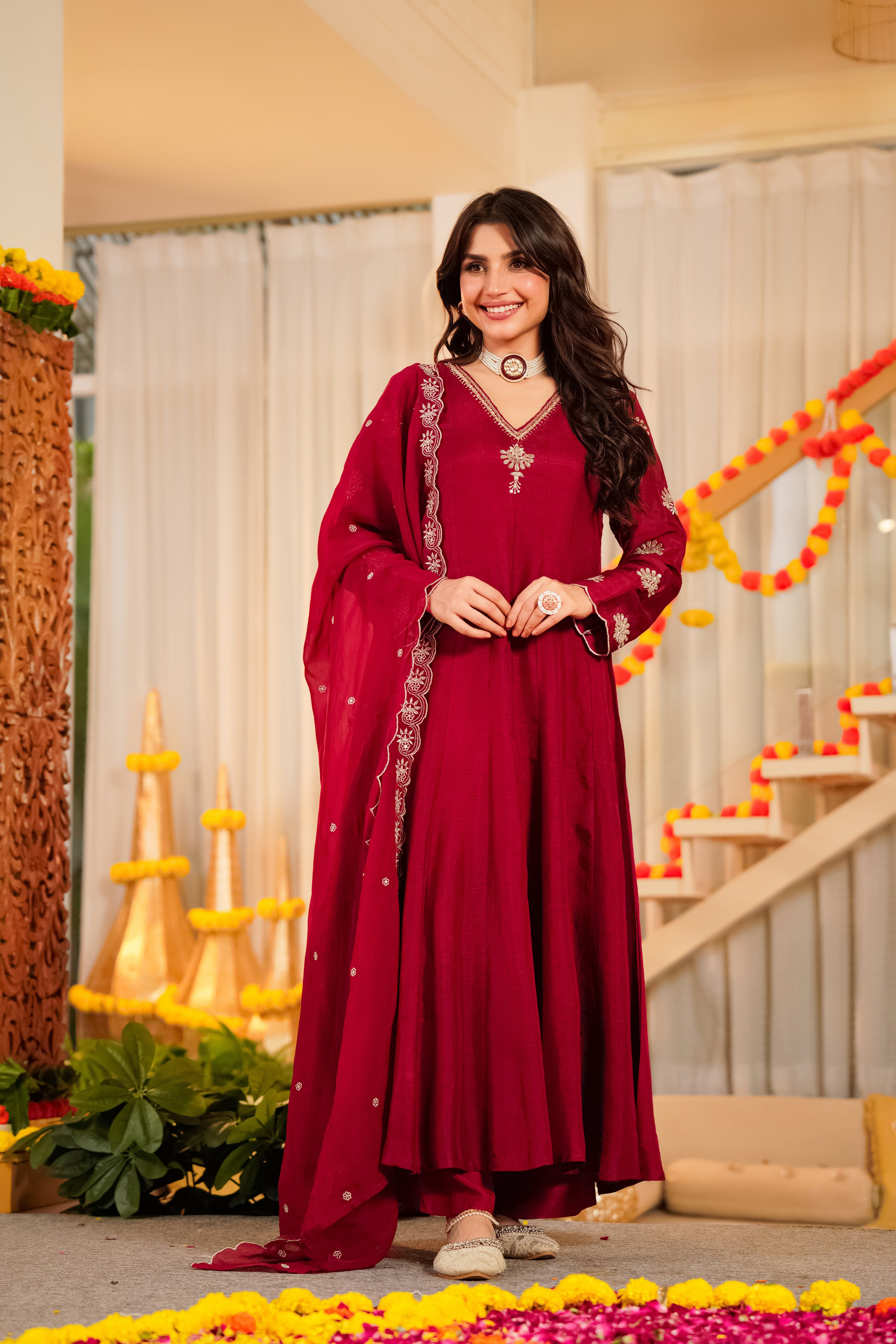 Crimson Royale Satori Silk Suit Set