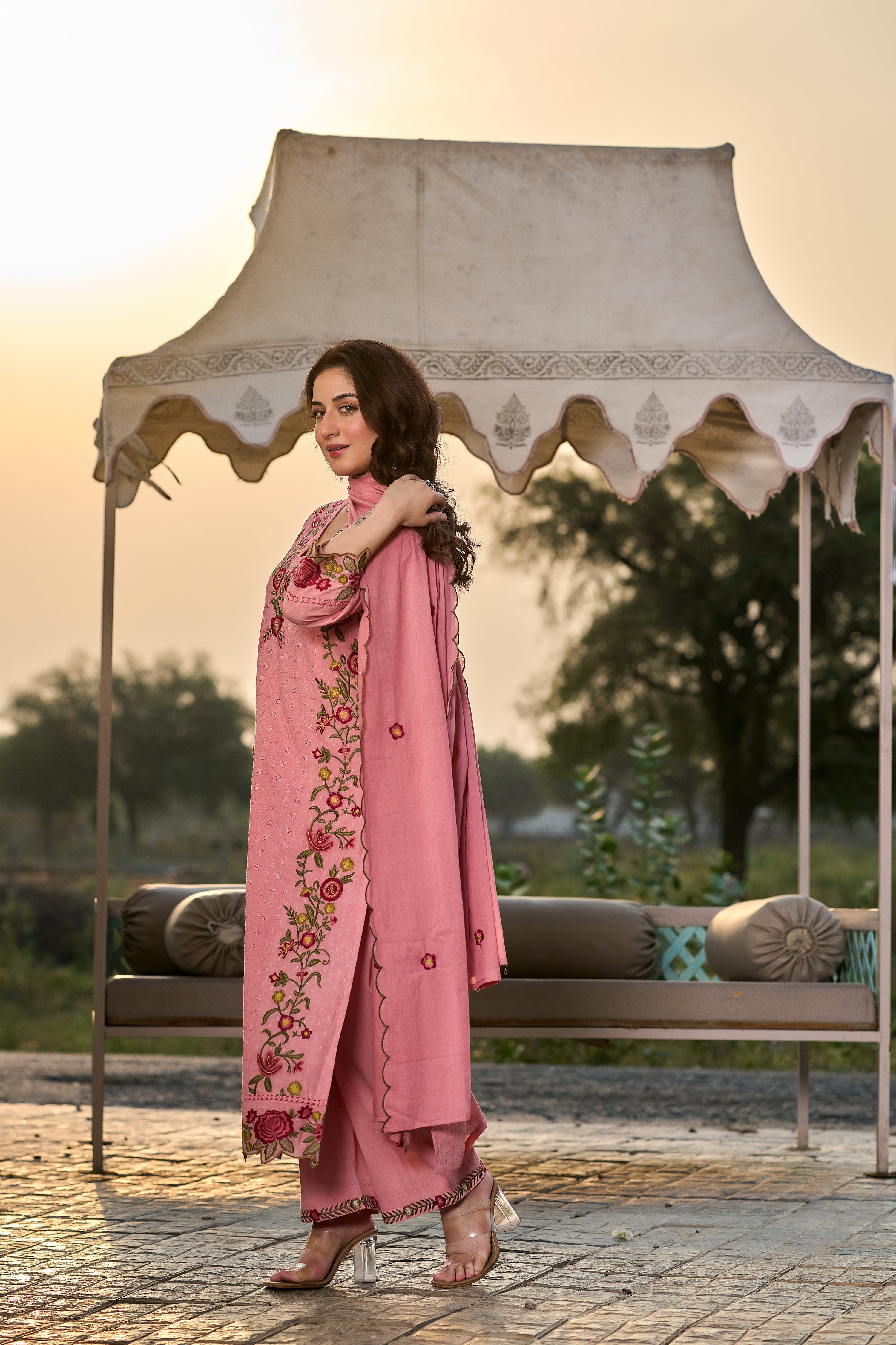 Rosy Embroidered Suit Set
