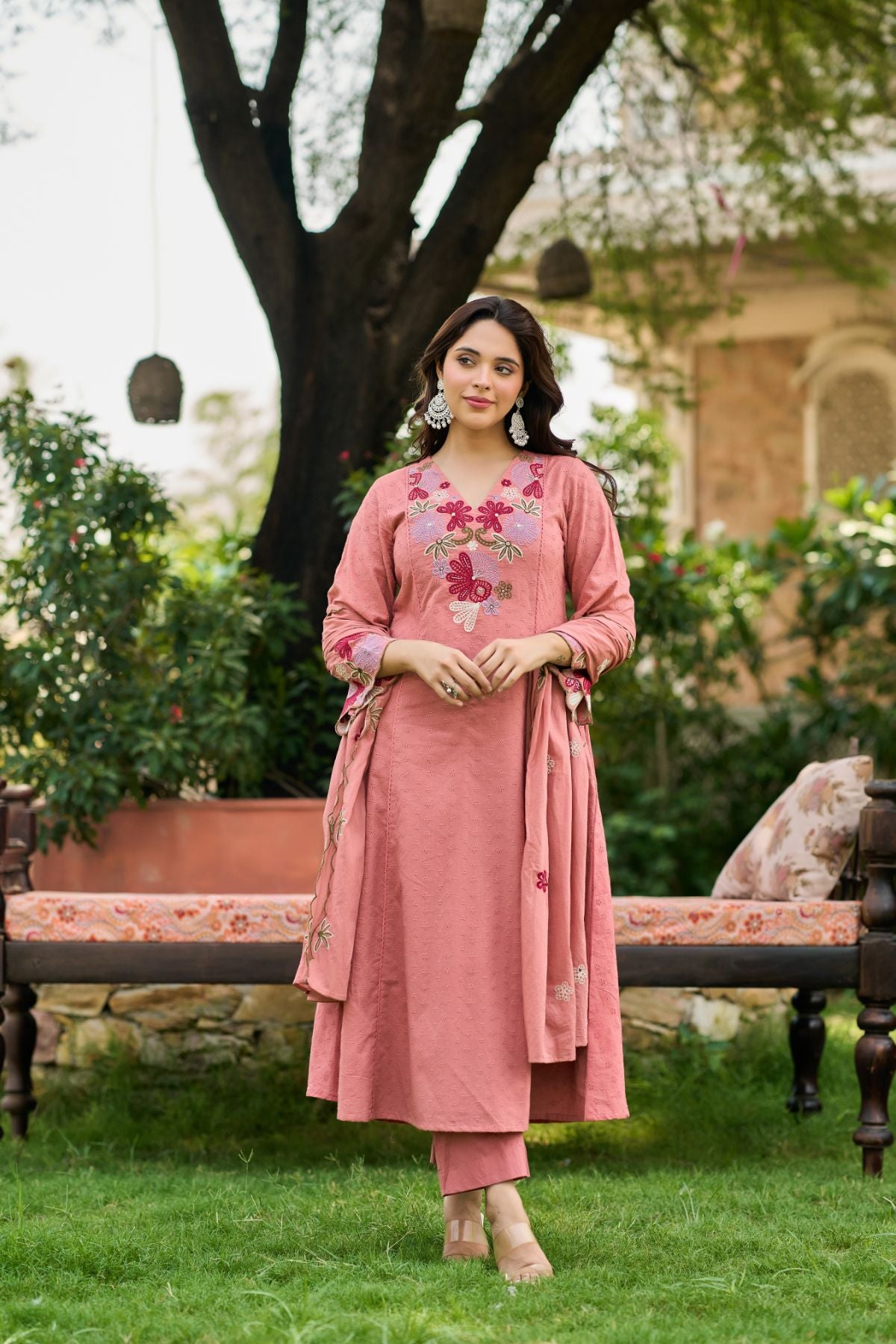 Pink Bloom Embroidered Set