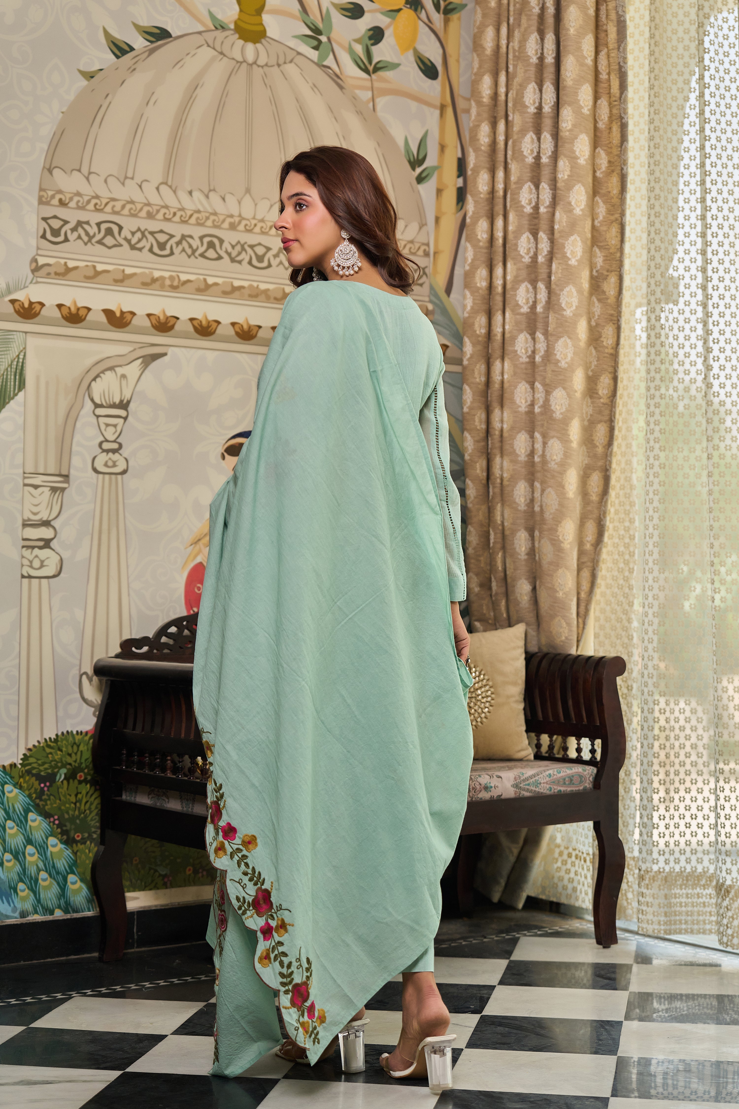 Mint Flora Embroidered Suit Set