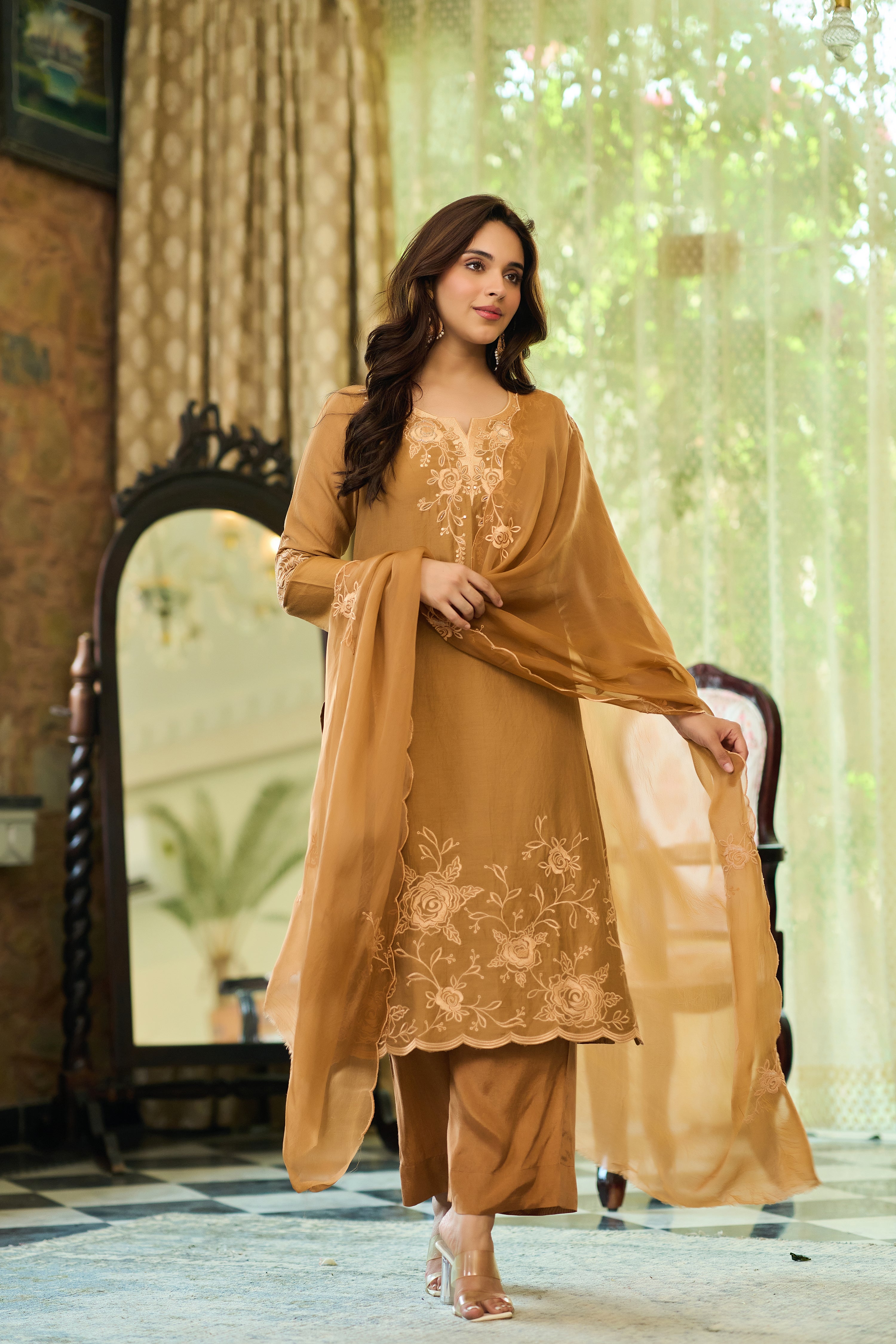 Caramel Chanderi Suit Set