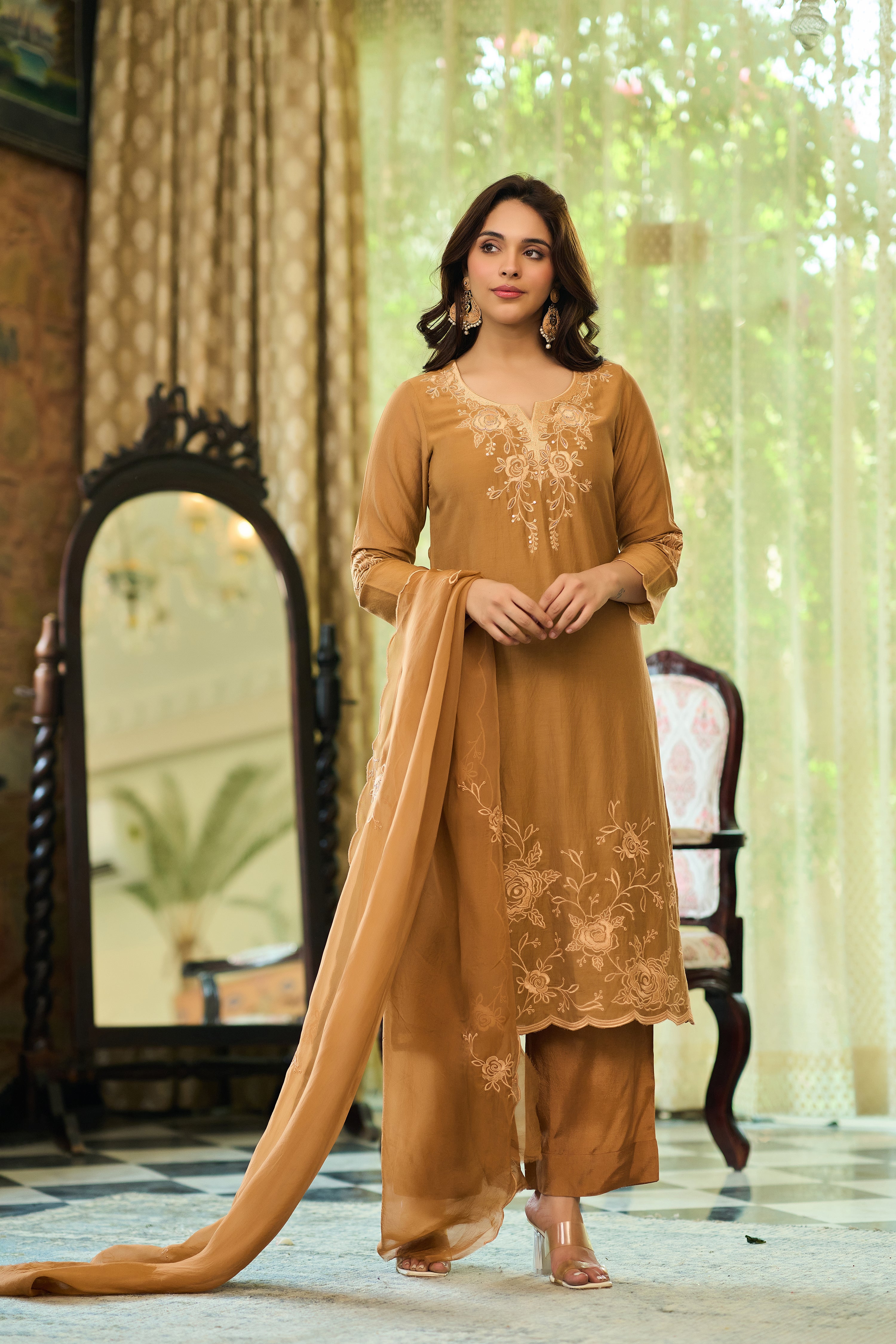 Caramel Chanderi Suit Set