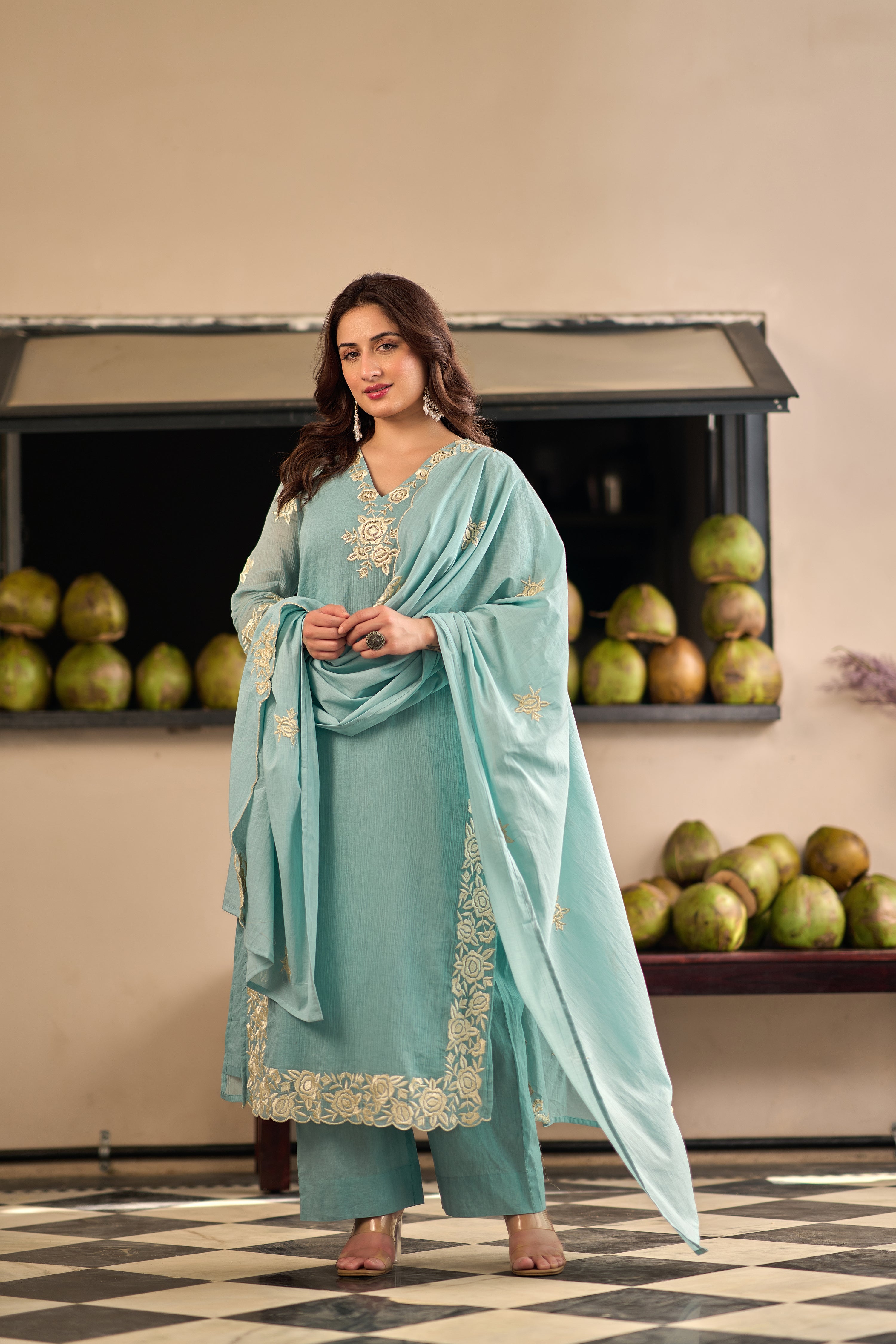 Sky Petal Elegance Suit Set