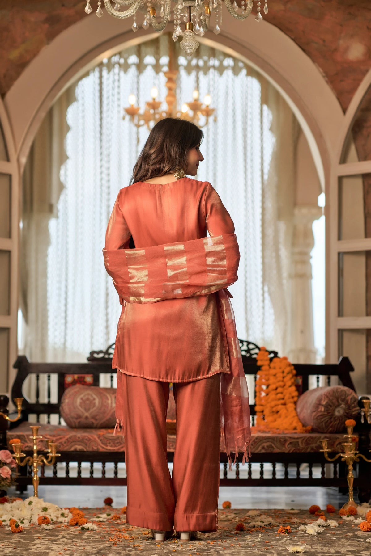 Coral Gold Festive Suit