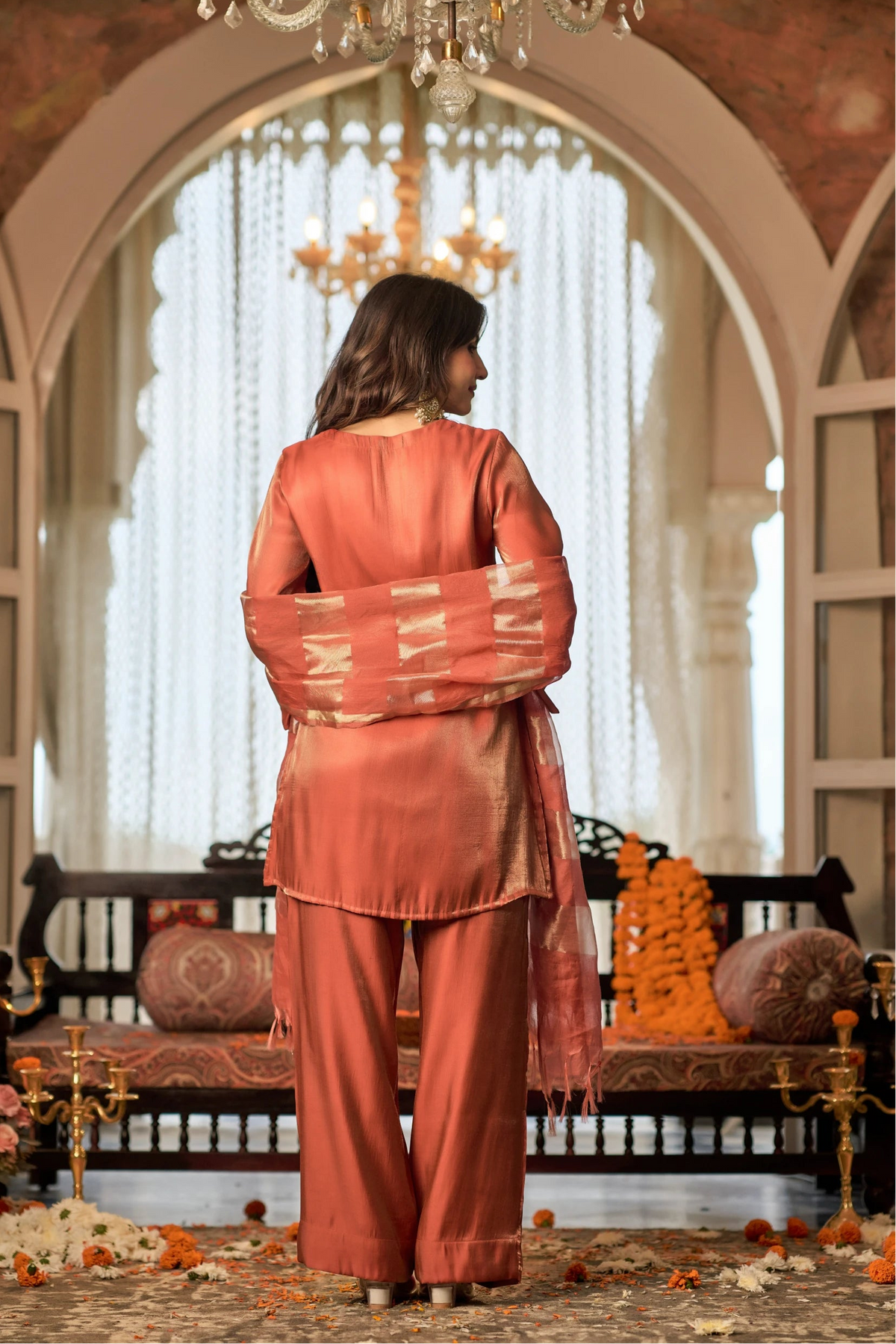 Coral Gold Suit Set