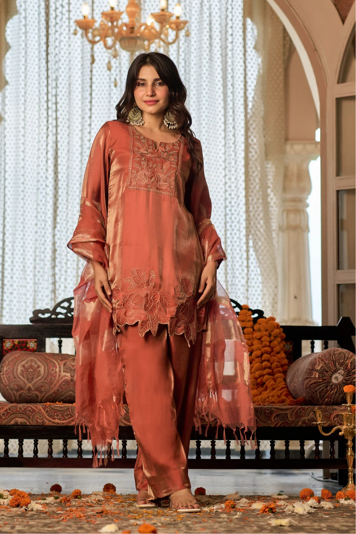 Coral Gold Suit Set