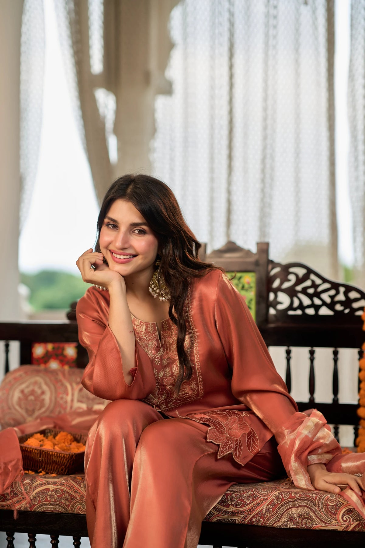 Coral Gold Festive Suit