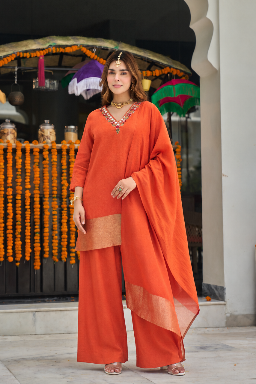 Coral Orange Suit Set