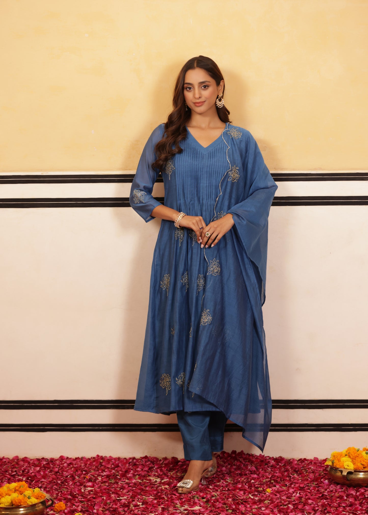Lush Blue Chanderi Suit Set