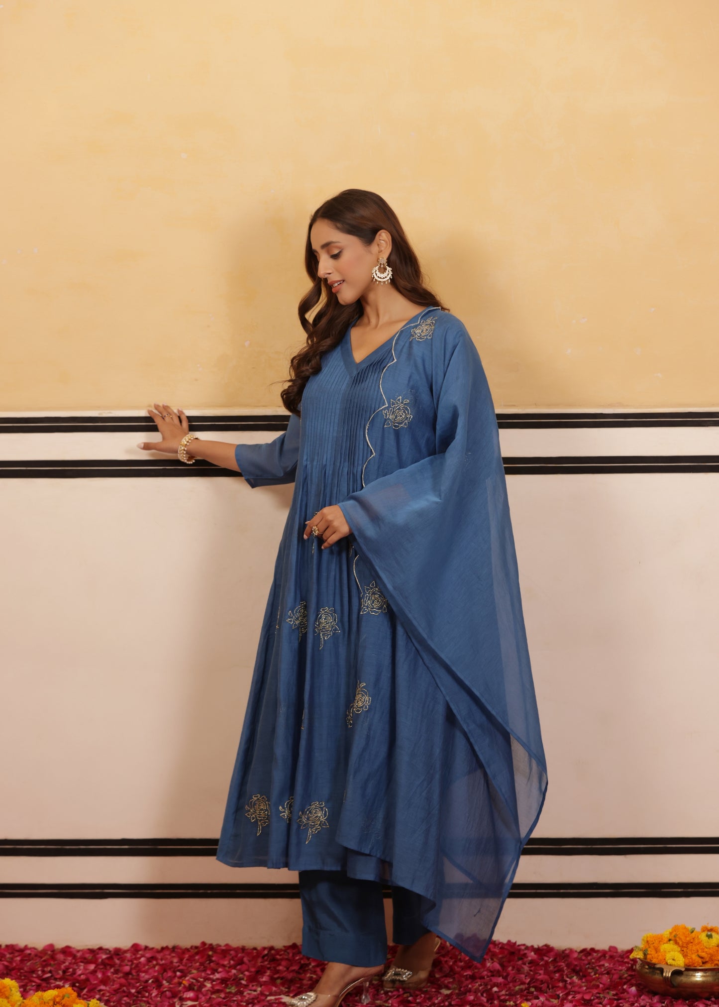 Lush Blue Chanderi Suit Set