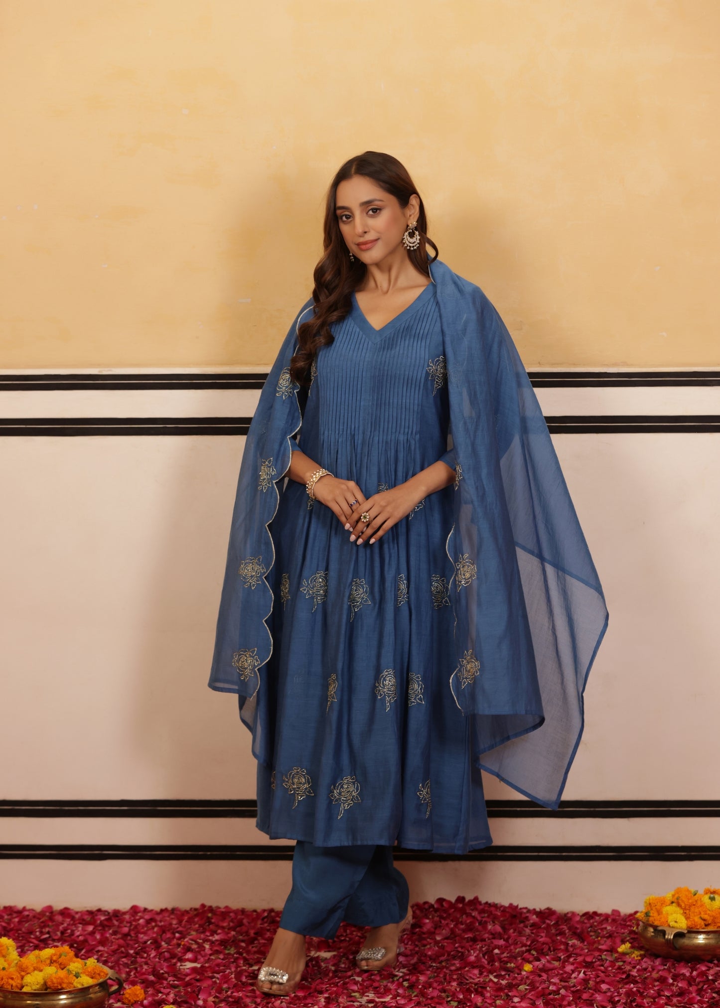 Lush Blue Chanderi Suit Set