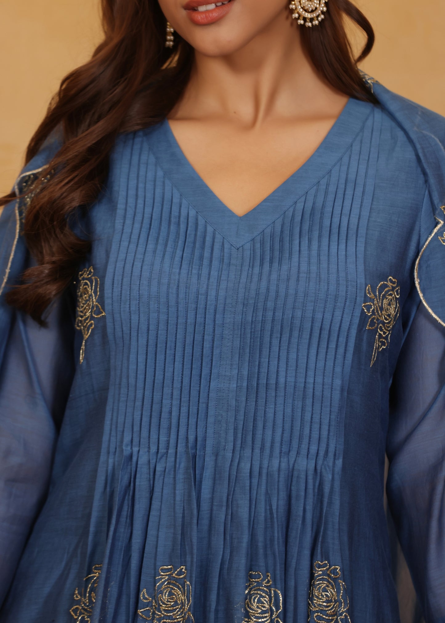 Lush Blue Chanderi Suit Set