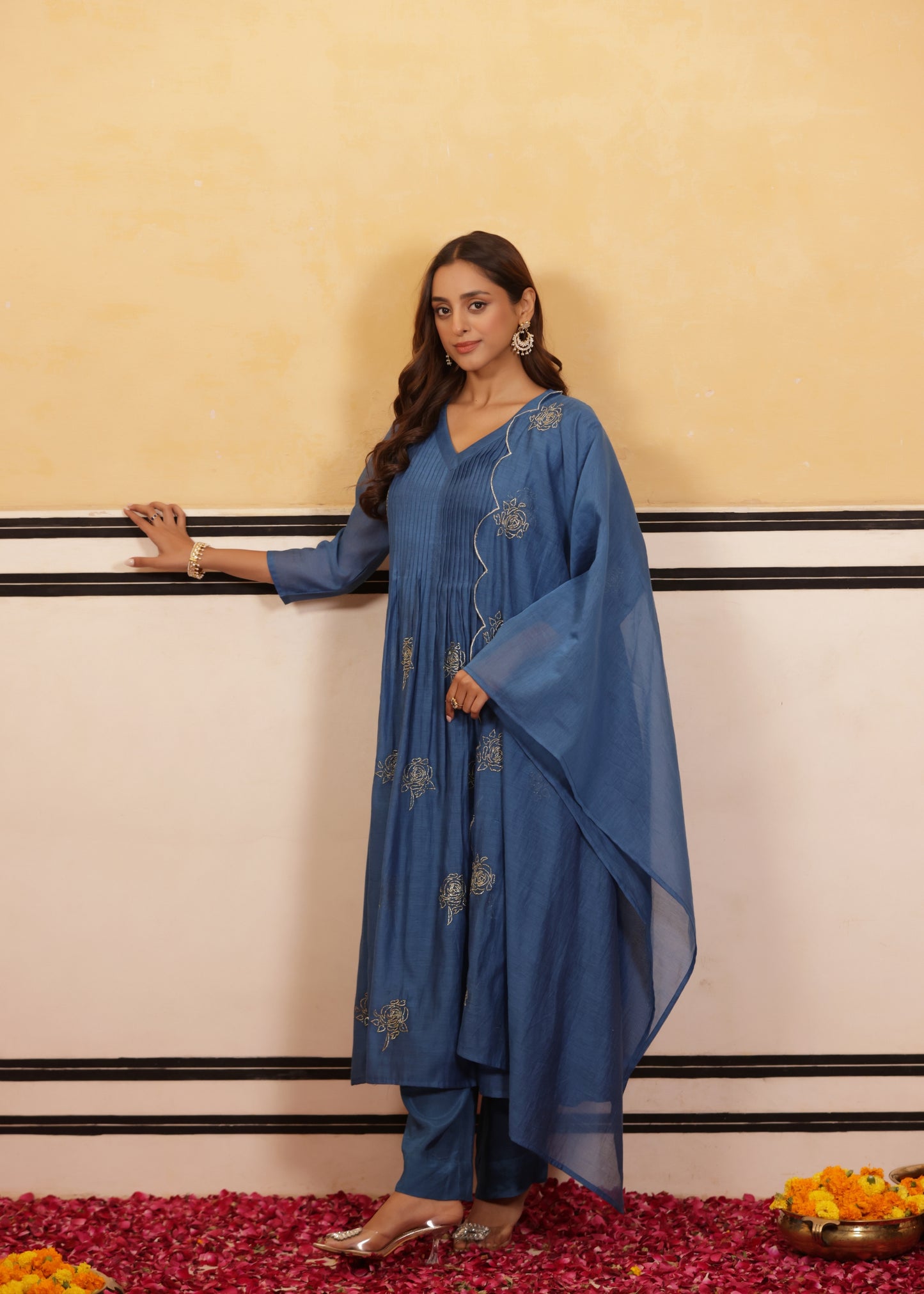 Lush Blue Chanderi Suit Set