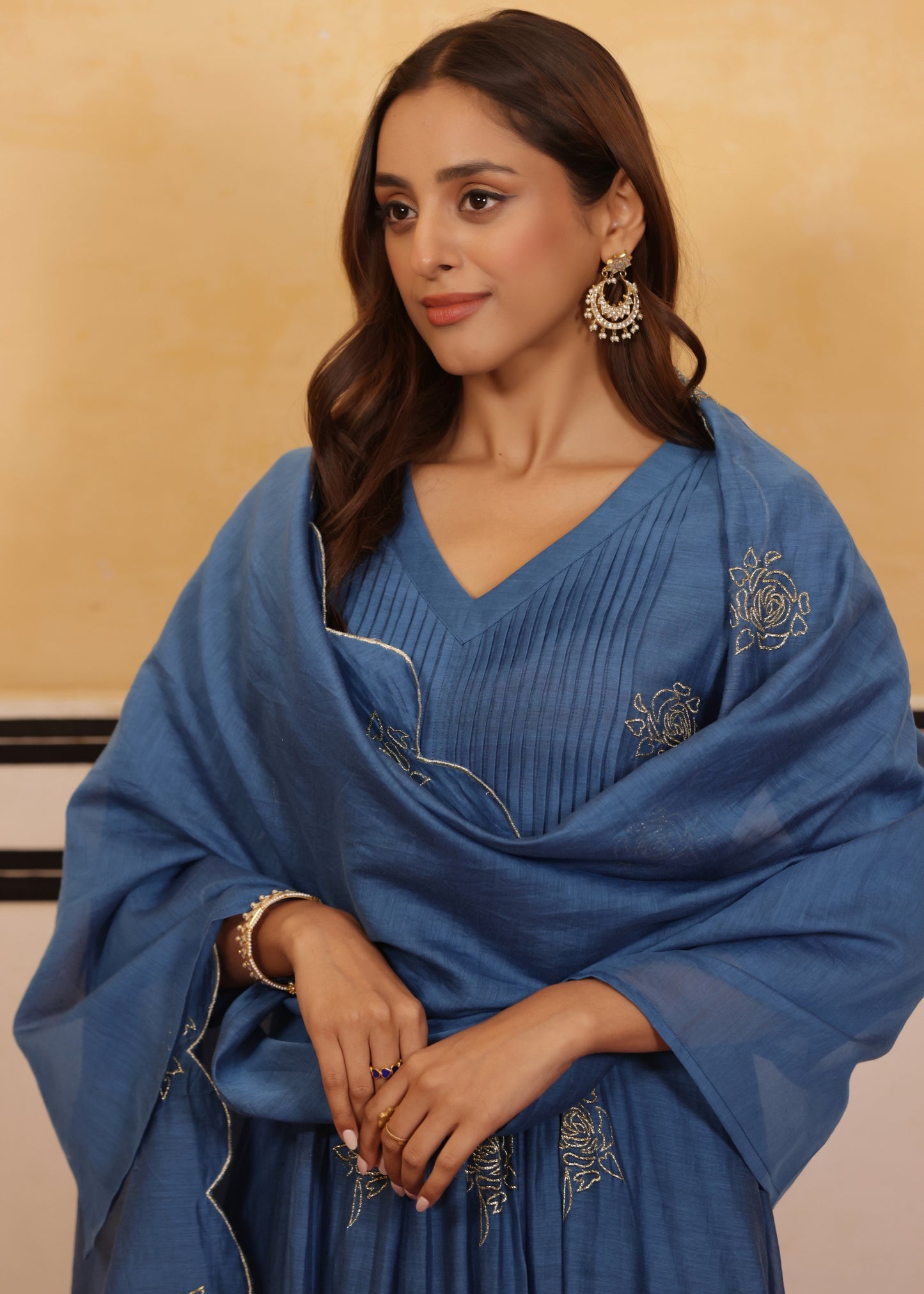 Lush Blue Chanderi Suit Set